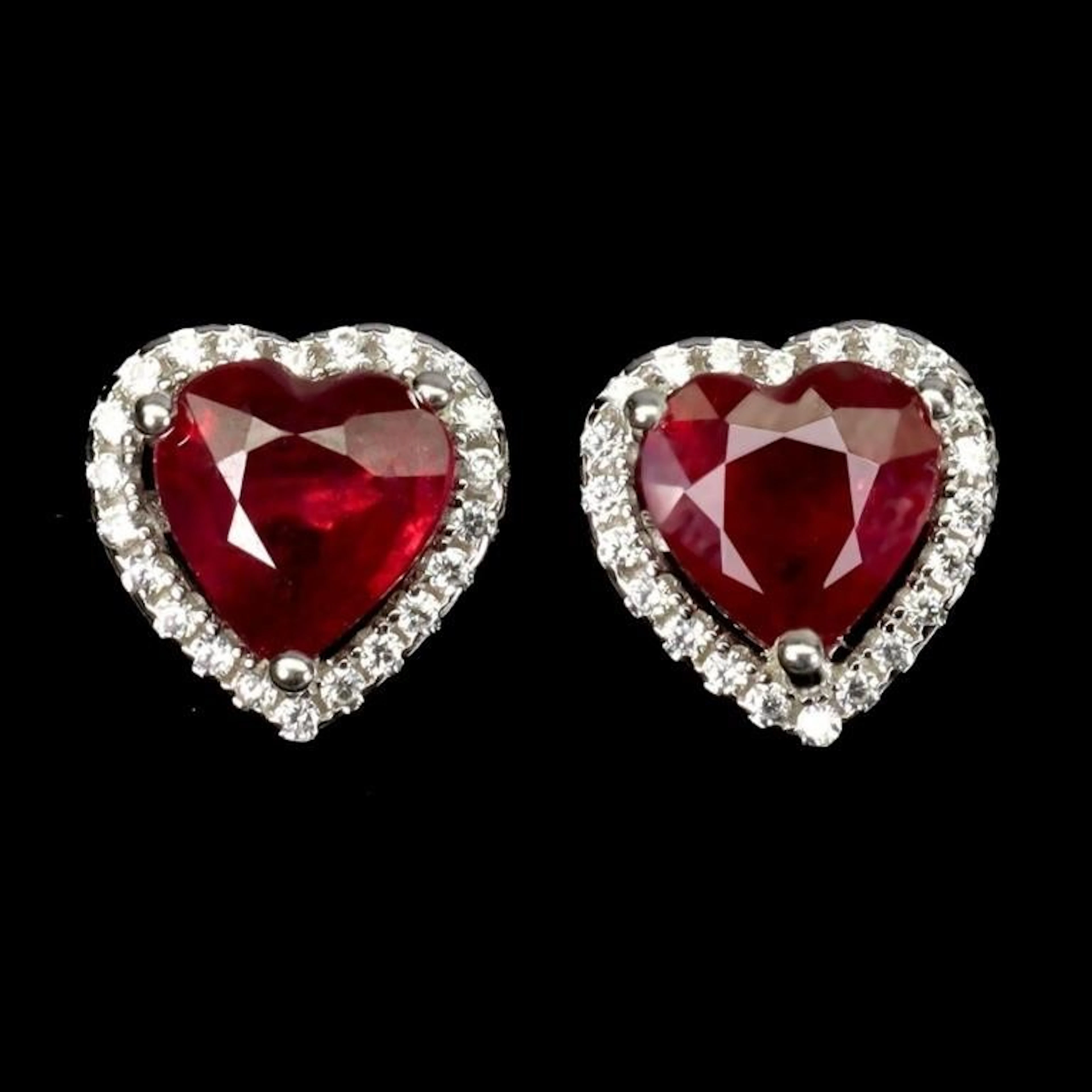 Natural Pigeon Blood Red Heart Ruby Earrings