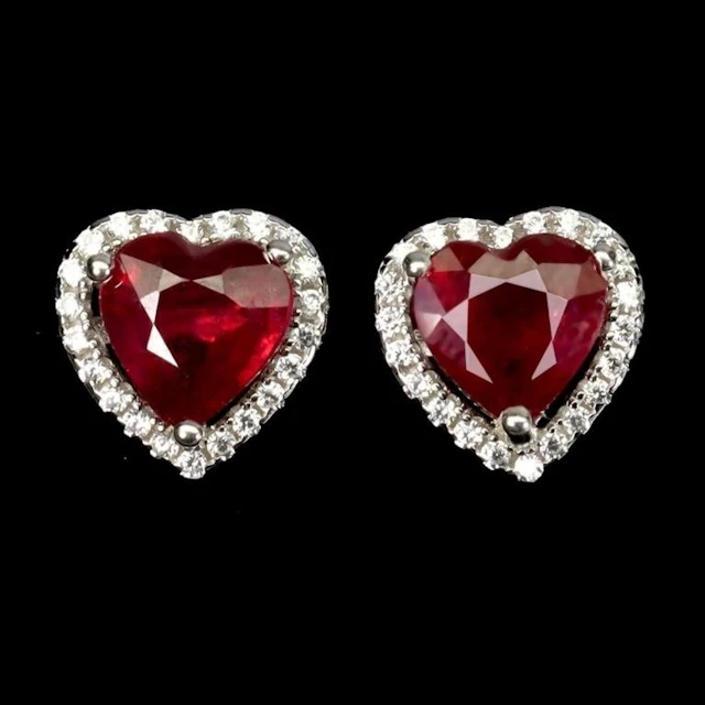 Natural Pigeon Blood Red Heart Ruby Earrings