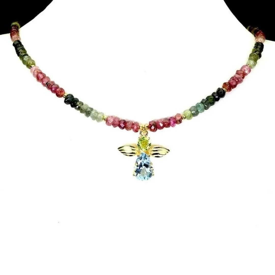 Natural Sky Blue Topaz Peridot Necklace