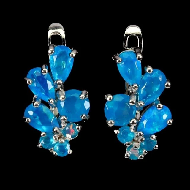 Natural Ethopian Blue Opal Earrings