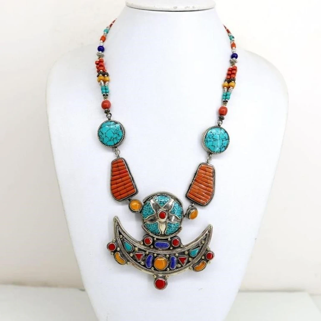 Tibet Natural Stone Tribal Queen Royal Necklace