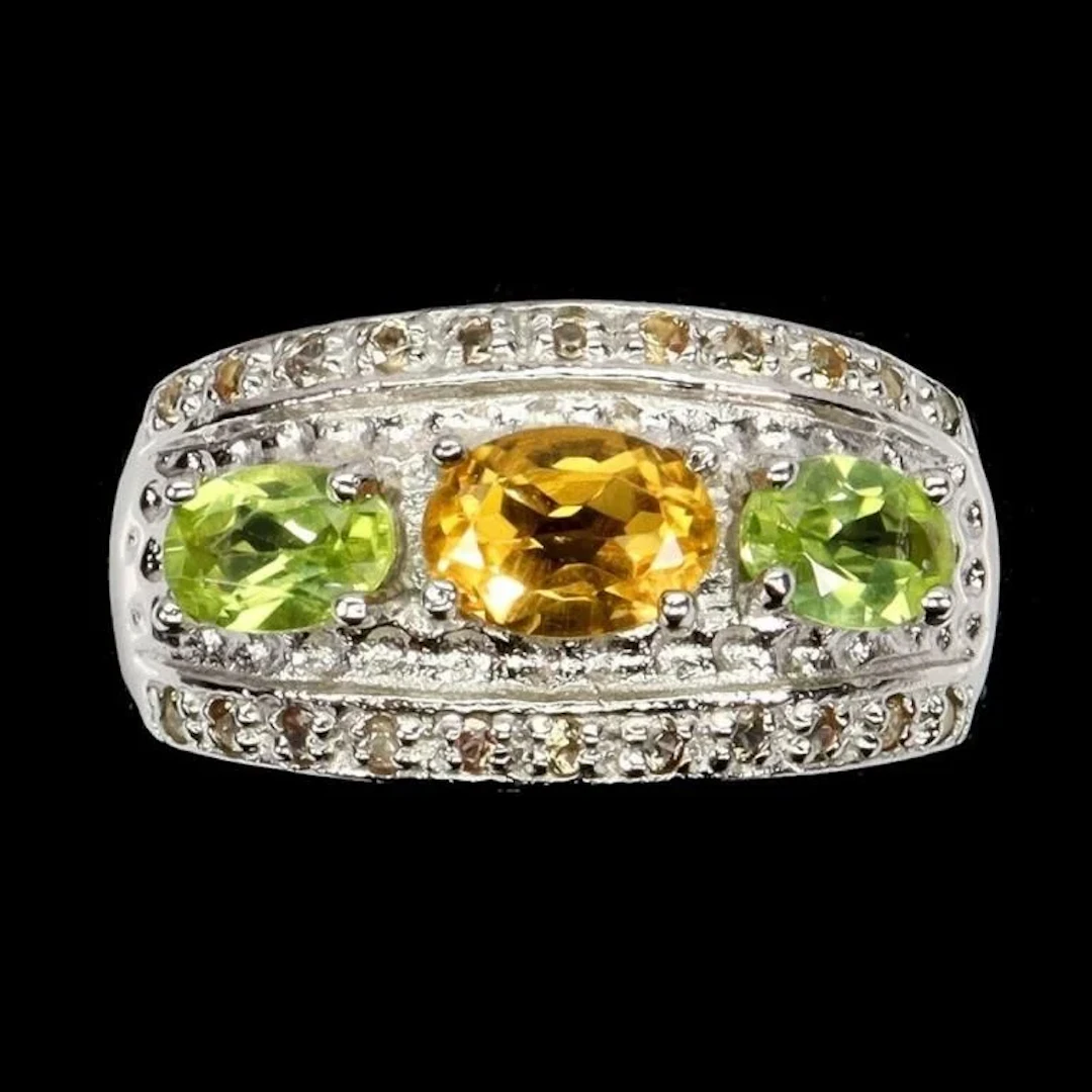 Natural Citrine Peridot Sapphire Ring