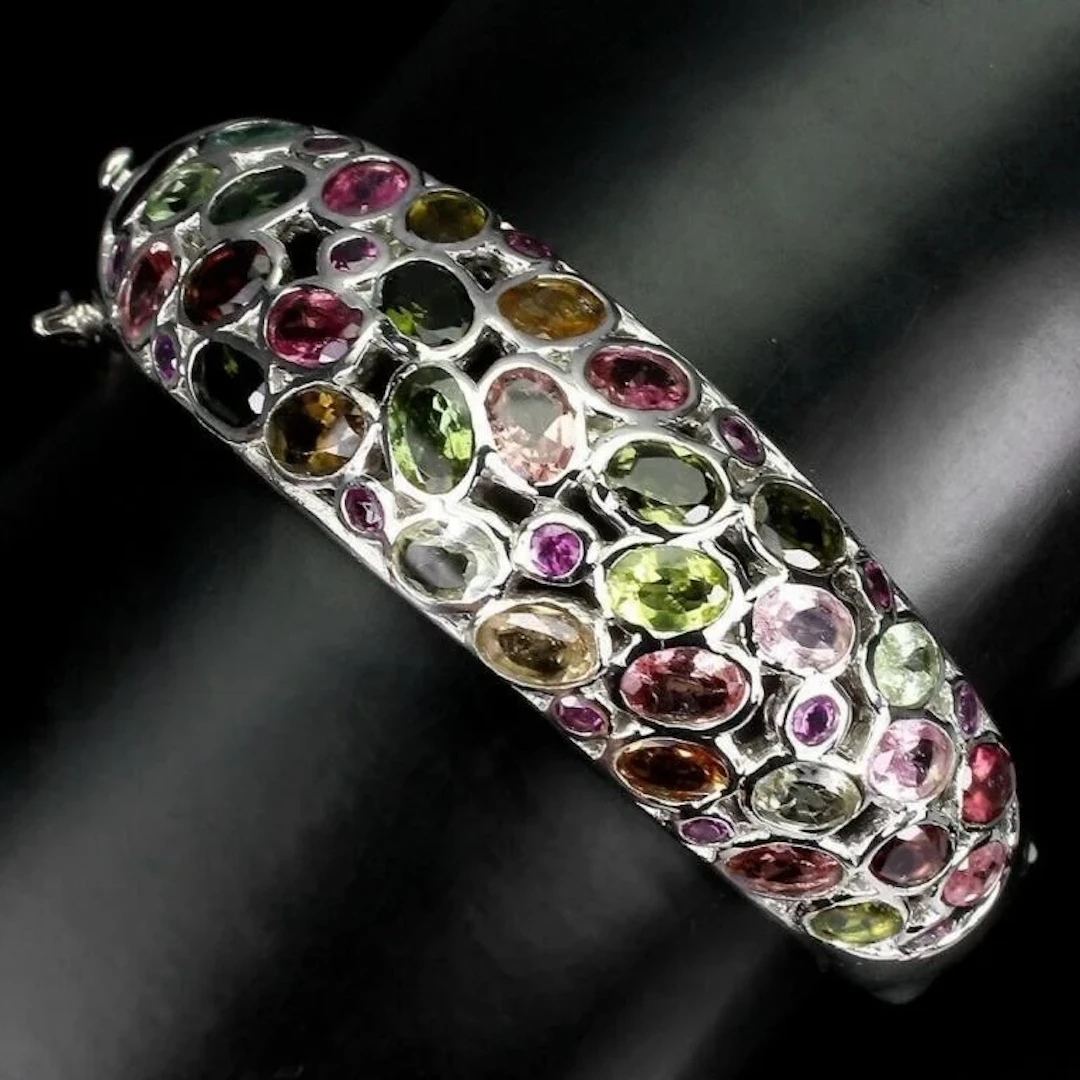 Natural Tourmaline Peridot Rhodolite Garnet Bangl