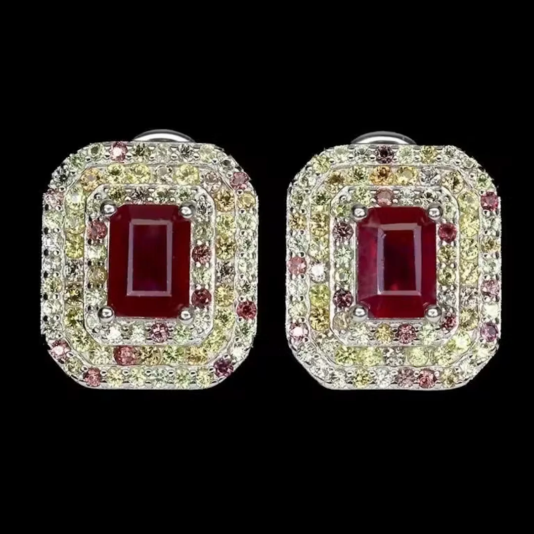 Natural Pigeon Blood Red Ruby & Sapphire Earrings
