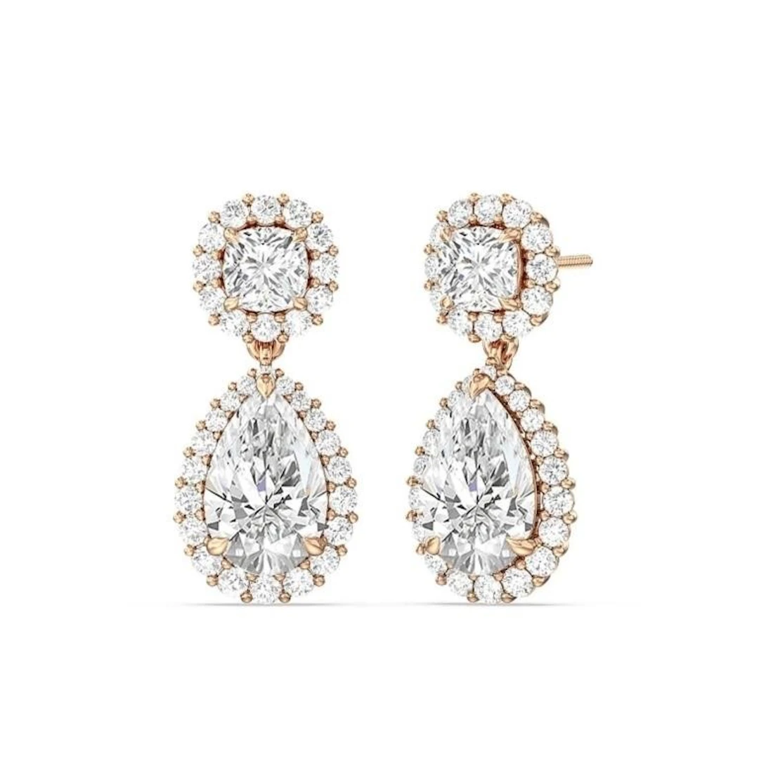 Gold & White Diamond 5.00 Cts Drop Earrings
