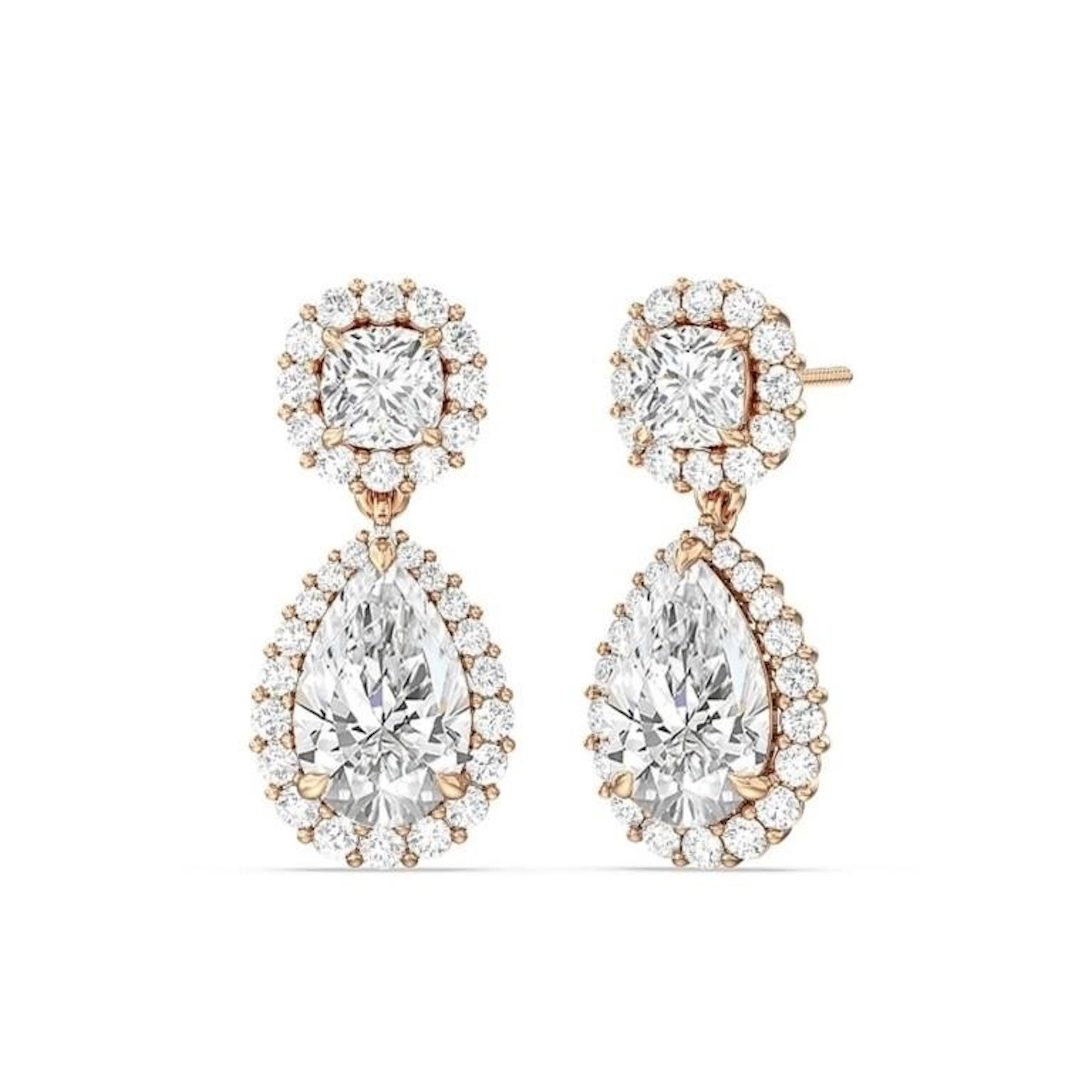 Gold & White Diamond 5.00 Cts Drop Earrings