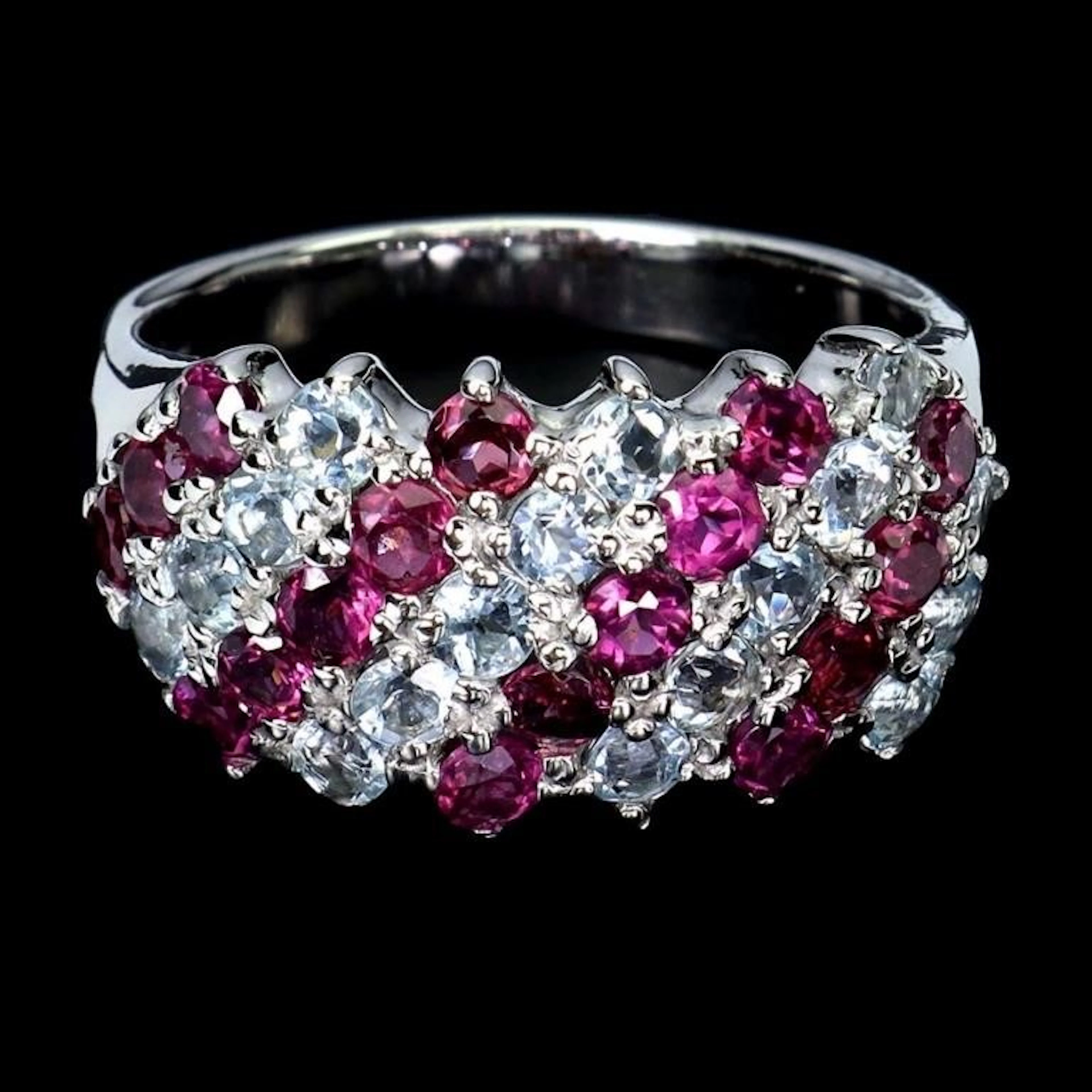 Natural Rhodolite Garnet Aquamarine Ring