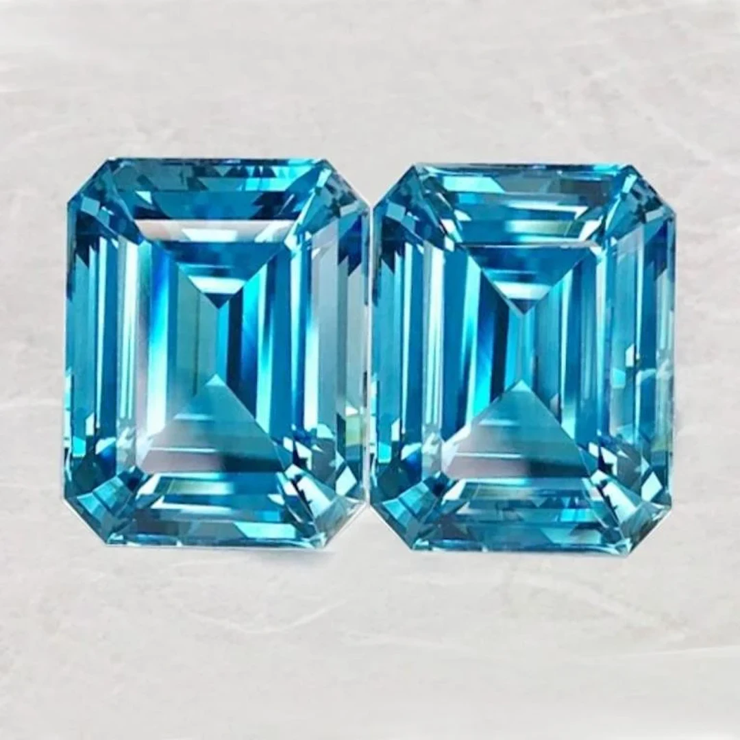 Natural Cambodian Blue Zircon Pair {Flawless-VVS1