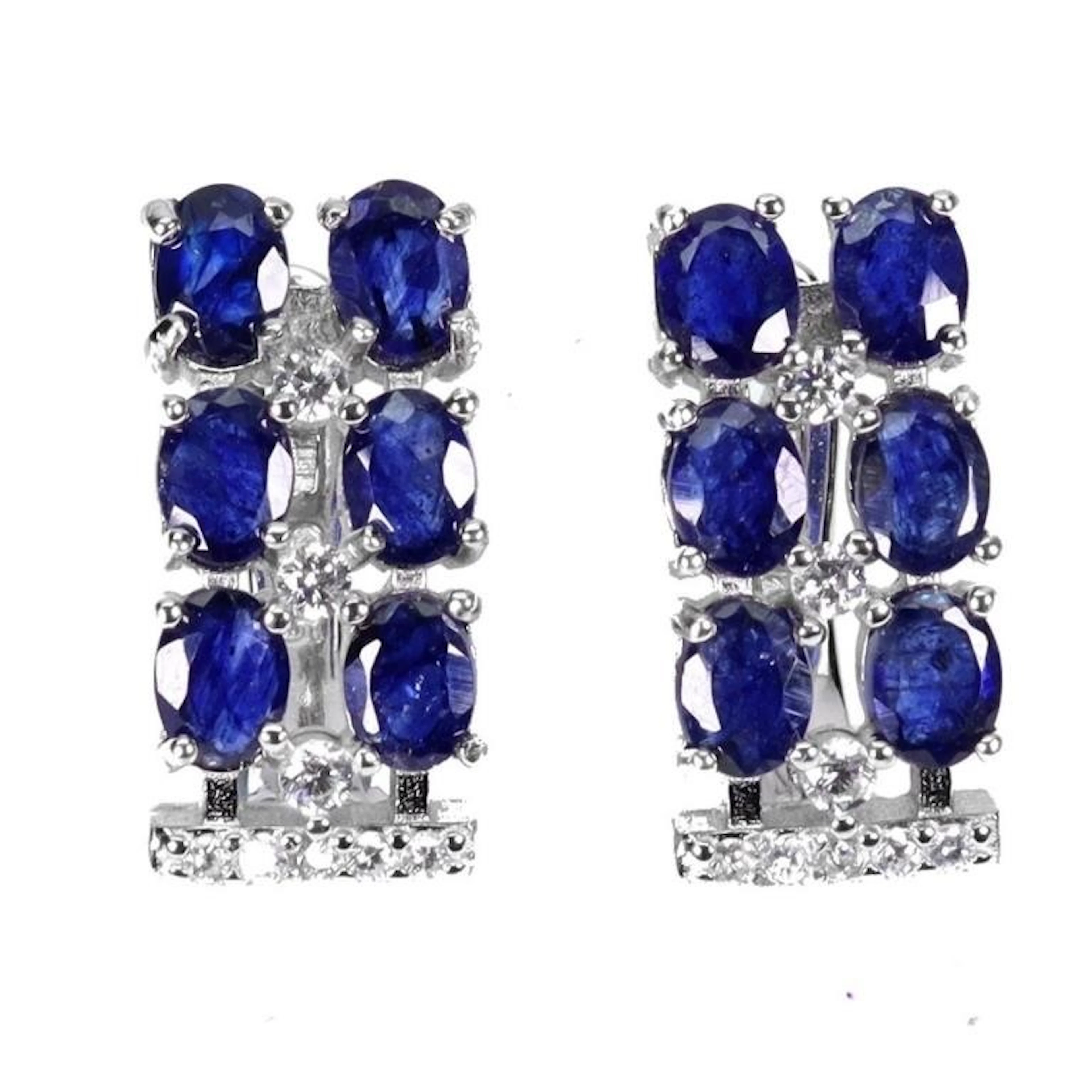 Natural Oval Blue Sapphire Earrings