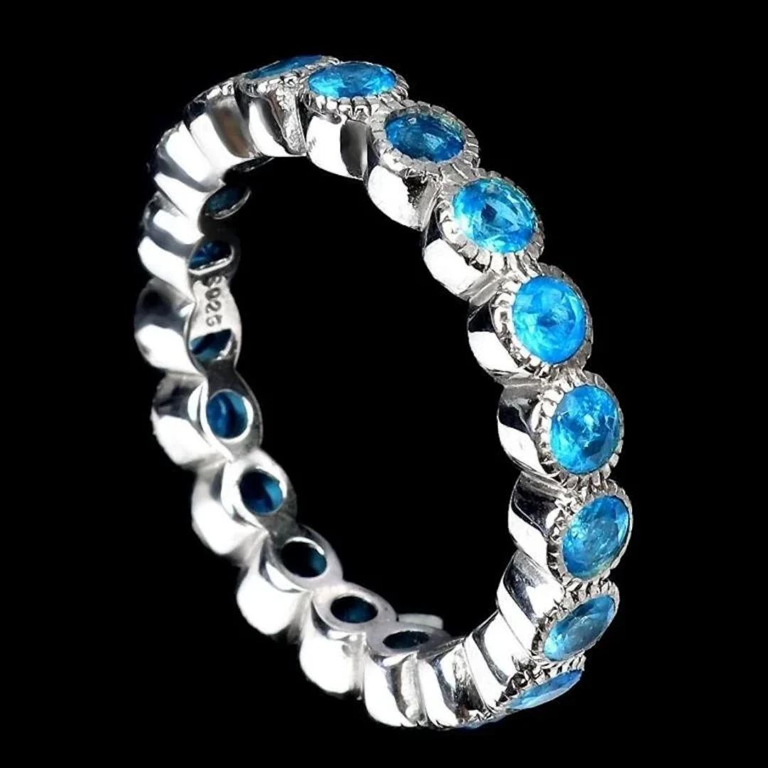 Natural rare Brazil Blue Apatite Eternity Ring