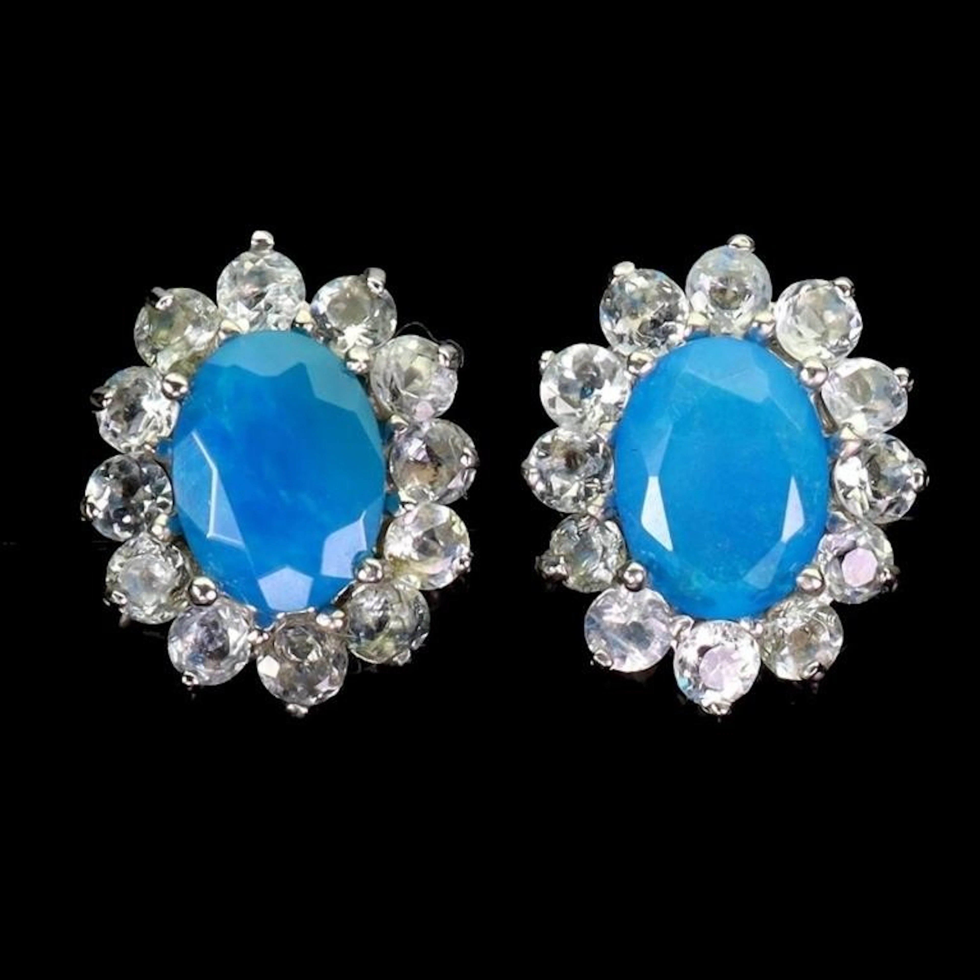 Natural Ethopian Blue Opal & Aqua Earrings