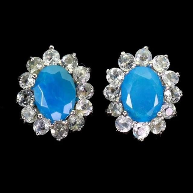 Natural Ethopian Blue Opal & Aqua Earrings