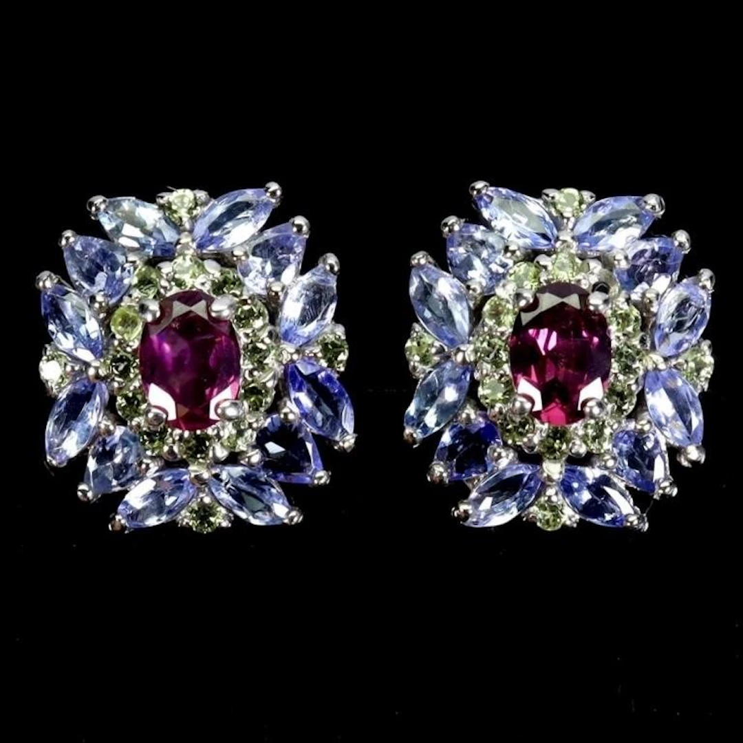 Natural Rhodolite Garnet & Tanzanite Earrings