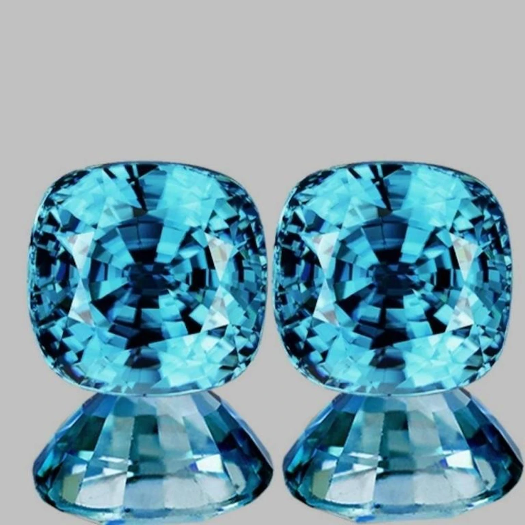 Natural Cushion Intense Blue Zircon 5.50 MM Pair -