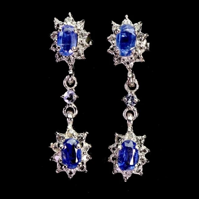 Natural Oval Blue Kyanite Earrings