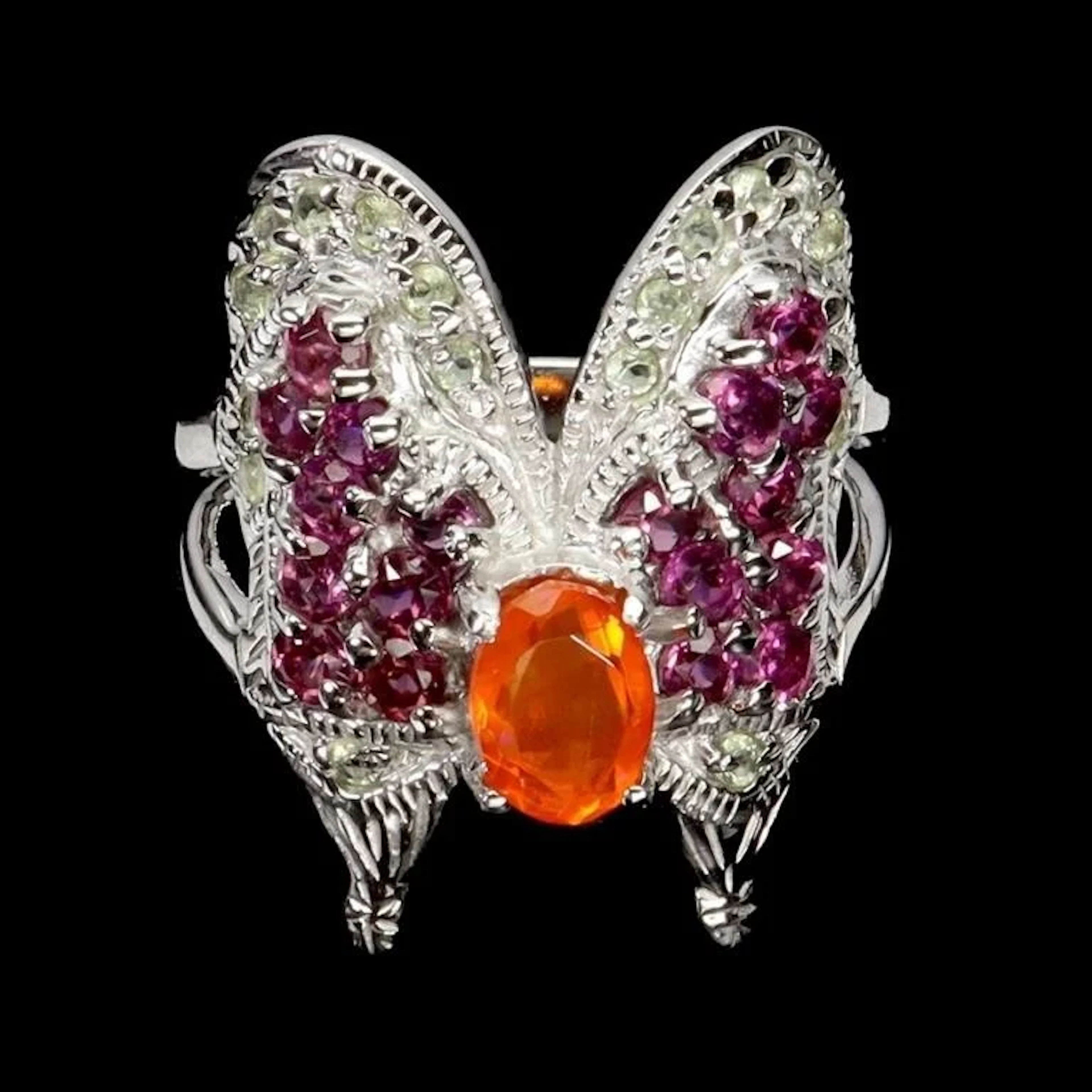 Natural Mexican Orange Opal & Garnet ring