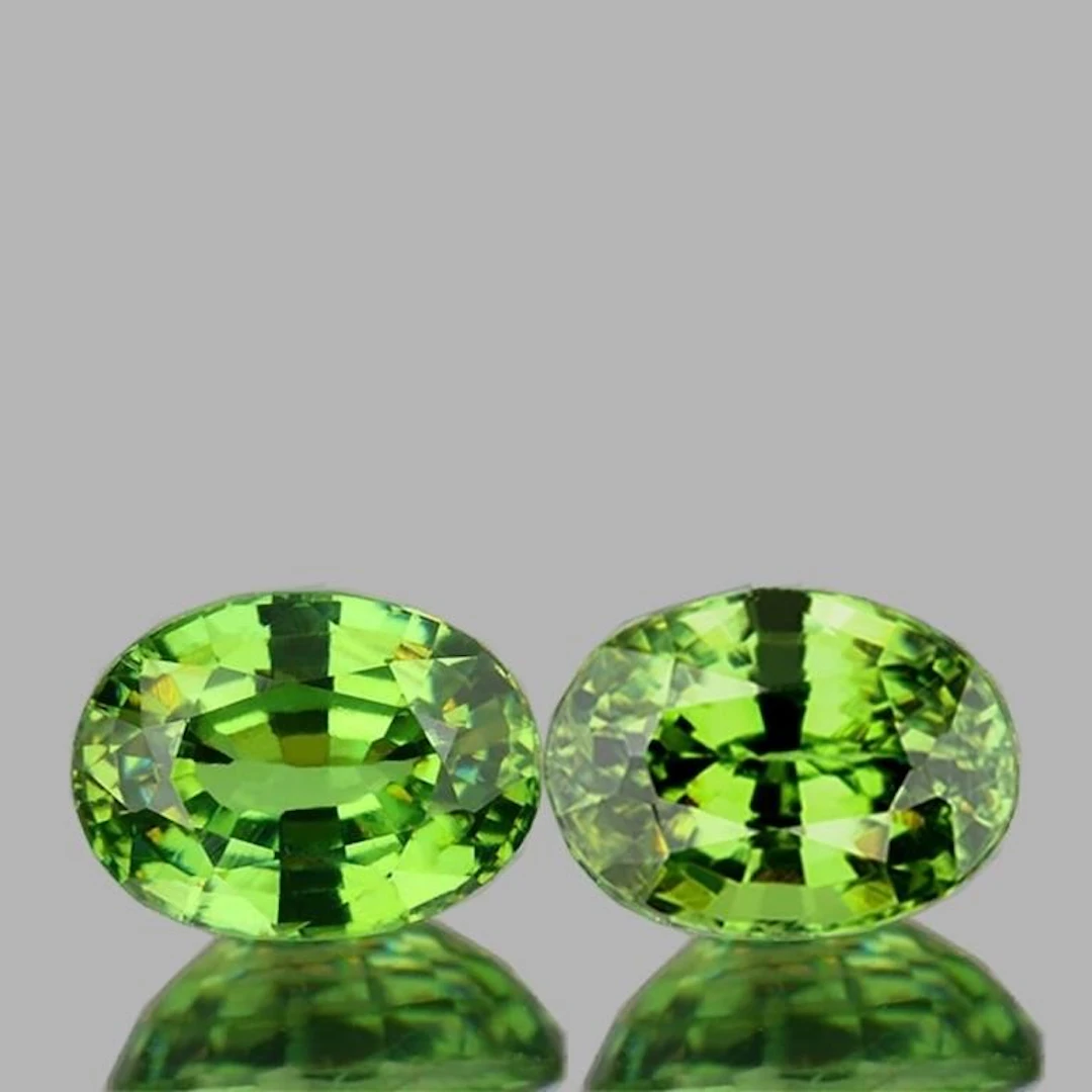 Natural Oval Rare Green Demantoid Pair{Flawless-VV