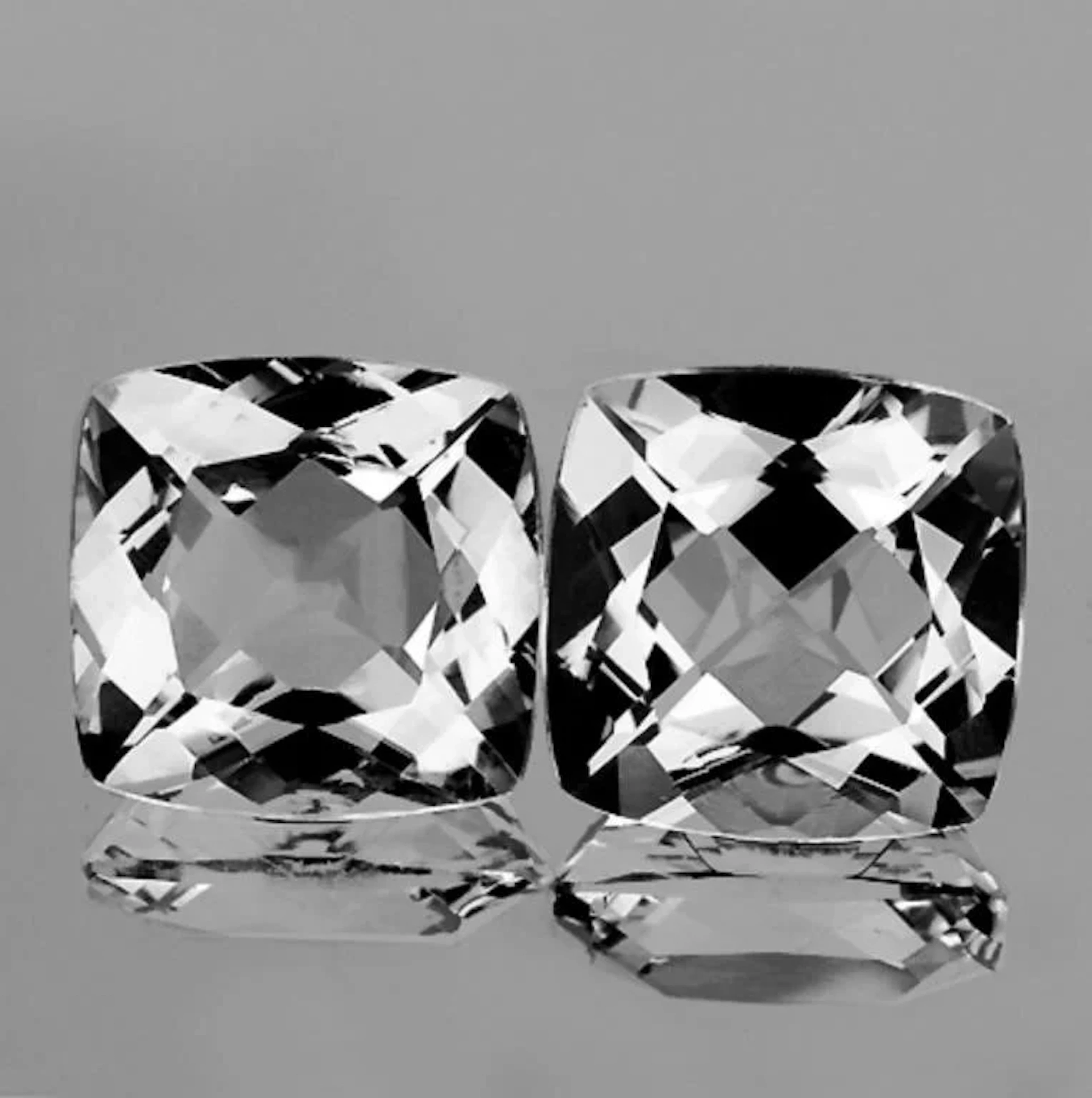 Natural Cushion White Topaz Pair 10.00 MM - {Flawl