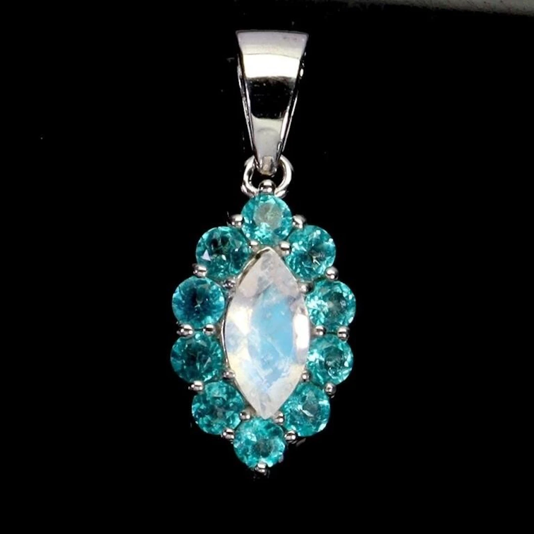 Natural Moonstone & Paraiba Blue Topaz Pendant