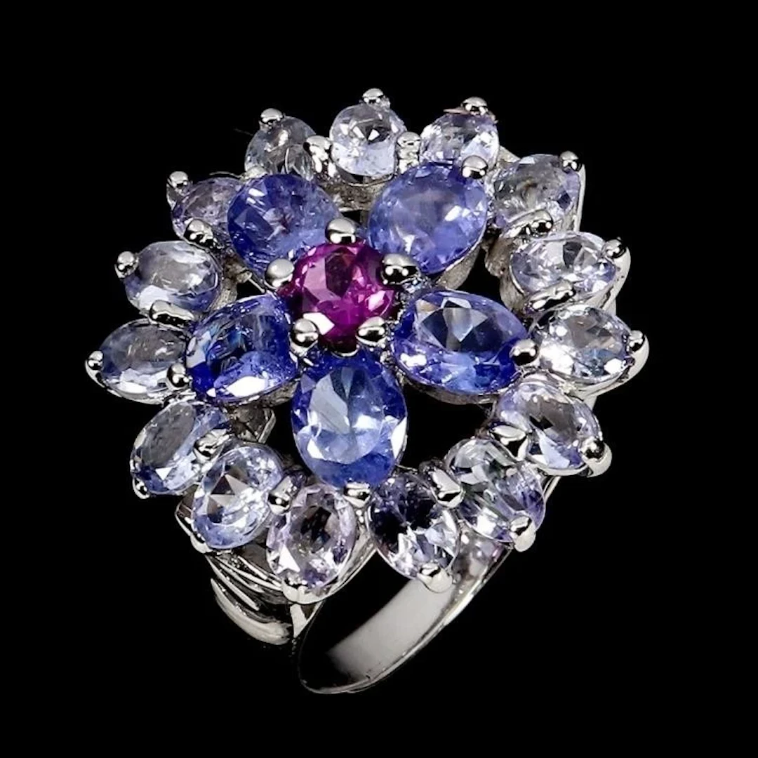 Natural Tanzanite & Rhodolite Garnet Ring