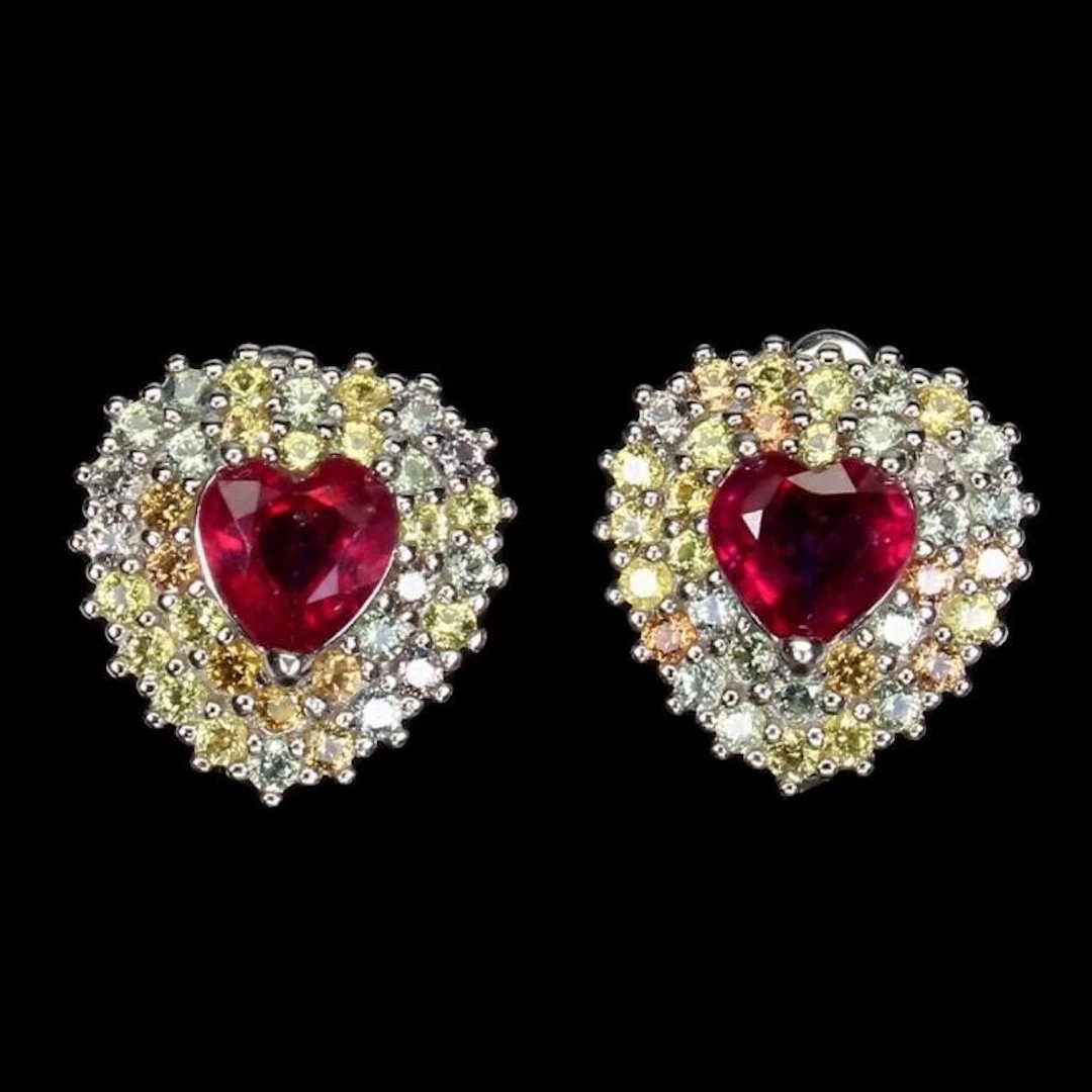 Natural Red Ruby & Sapphire Earrings