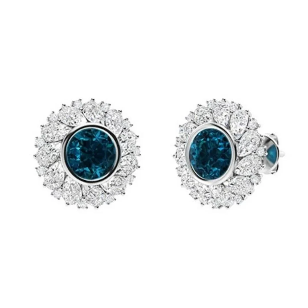 Gold Natural London Topaz Diamonds EarStuds