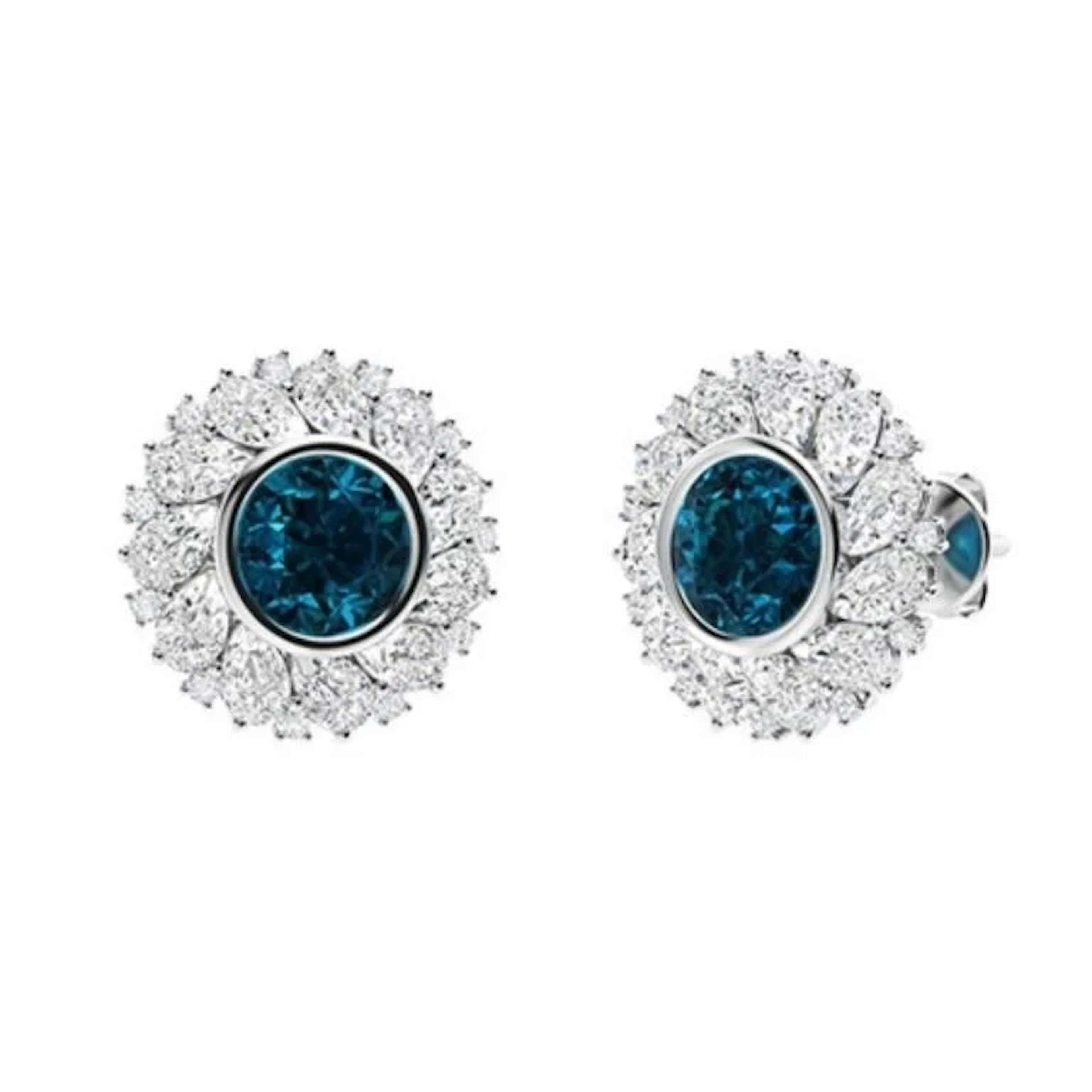 Gold Natural London Topaz Diamonds EarStuds