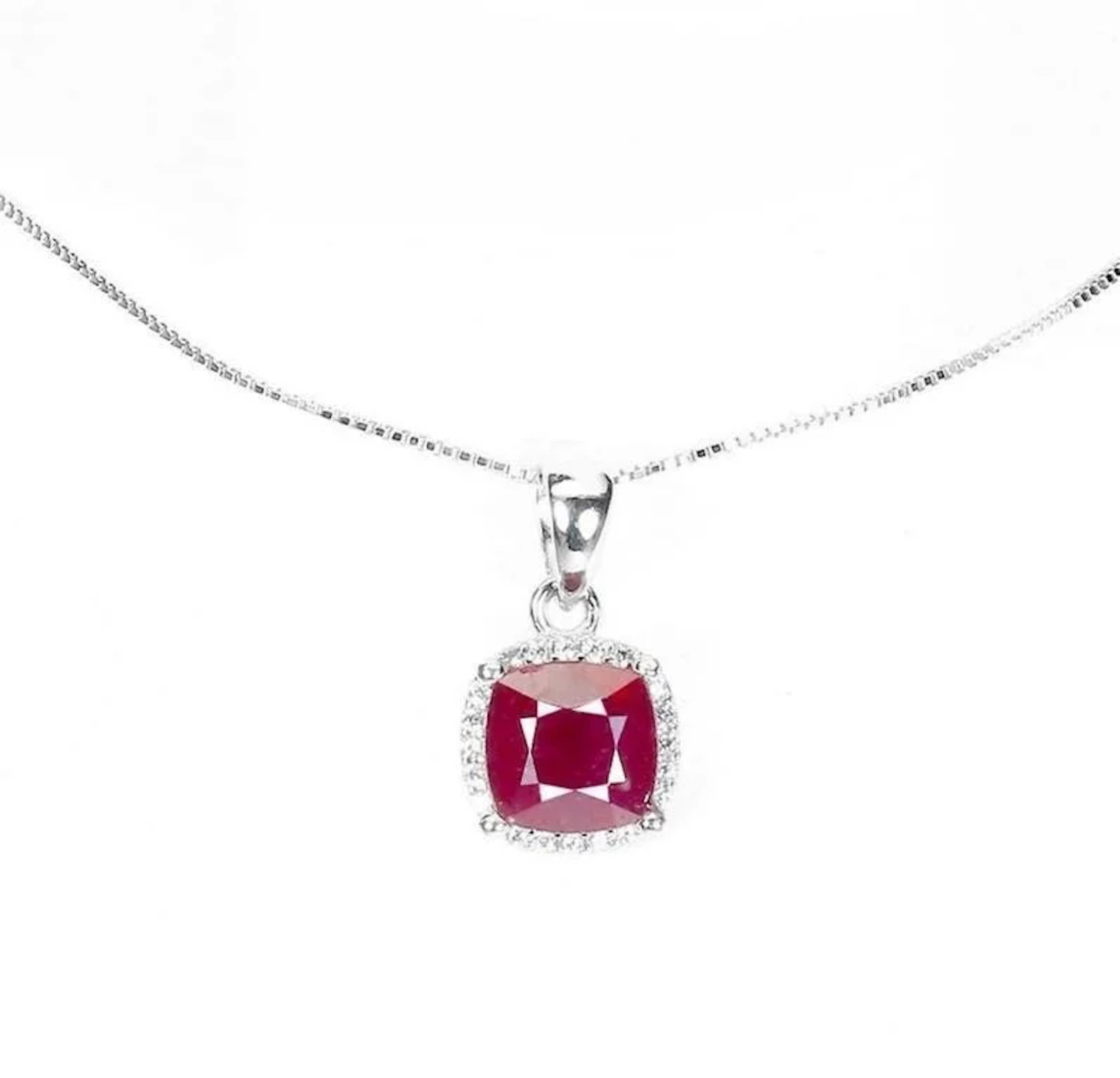 Natural Cushion Red Ruby Necklace