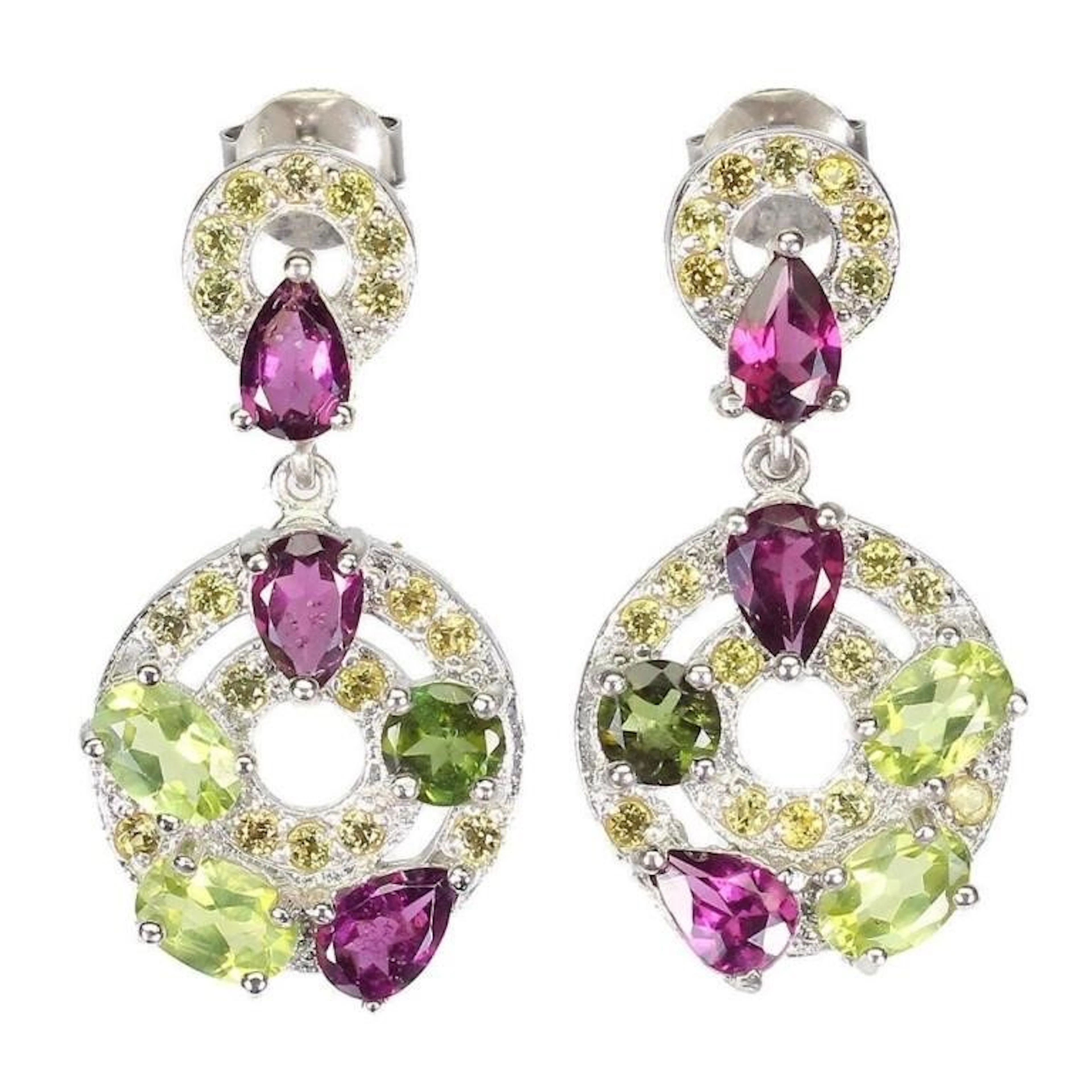 Natural Rhodolite Peridot Sapphire Earrings