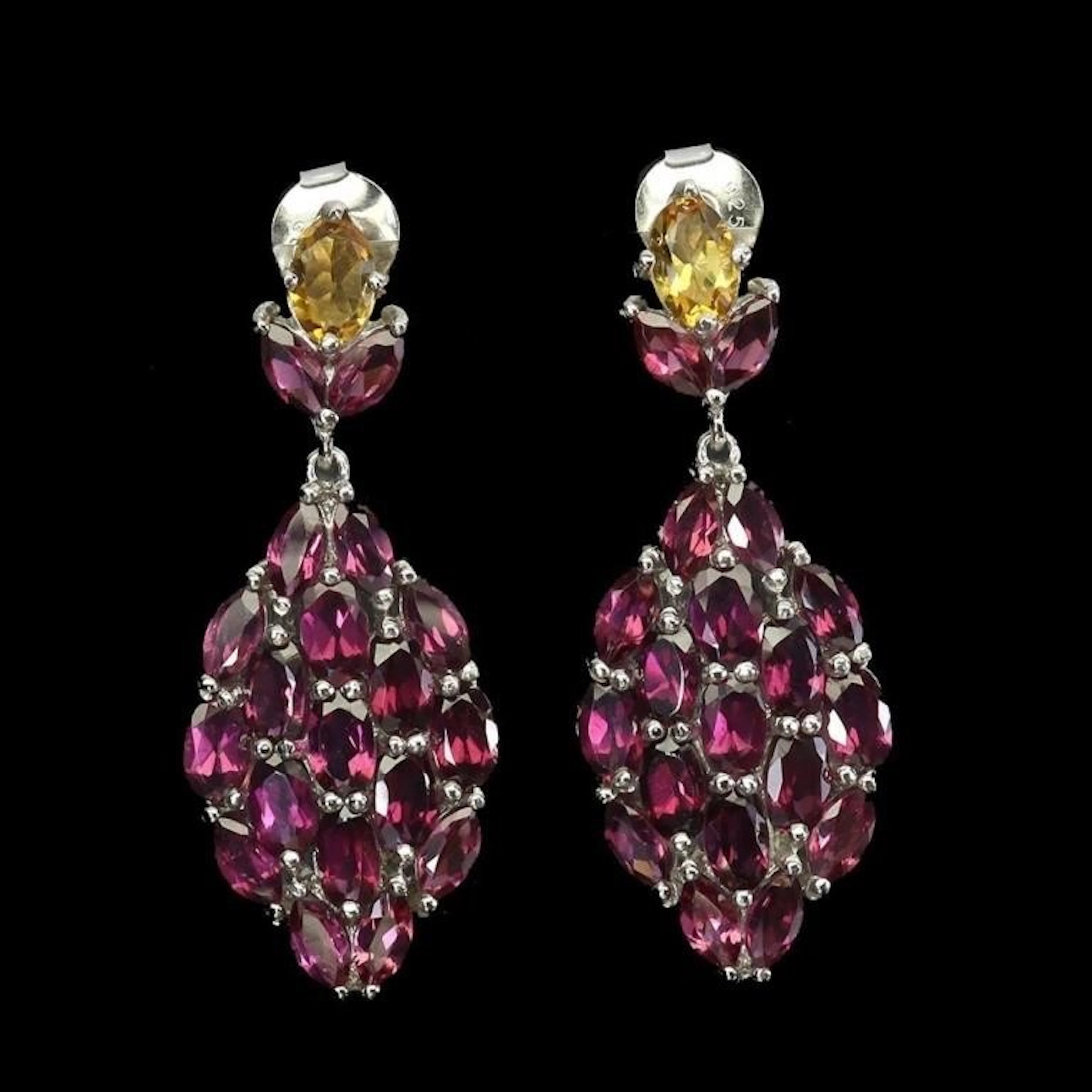 Natural Citrine Rhodolite Garnet Earrings