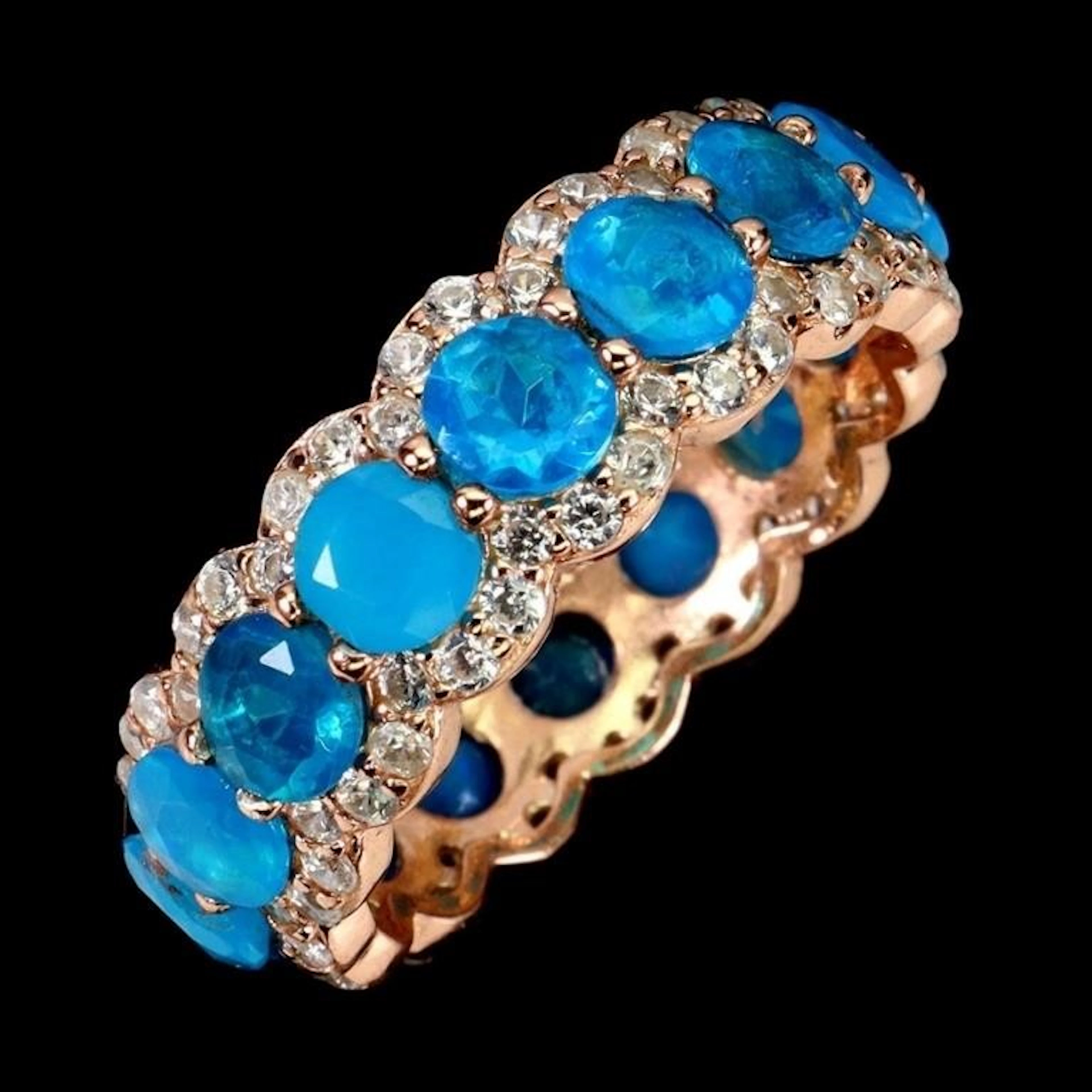 Natural Ethopian Blue Opal Eternity Ring