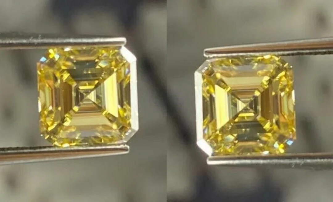 Asscher Cut Lab Created Yellow Diamond Pair