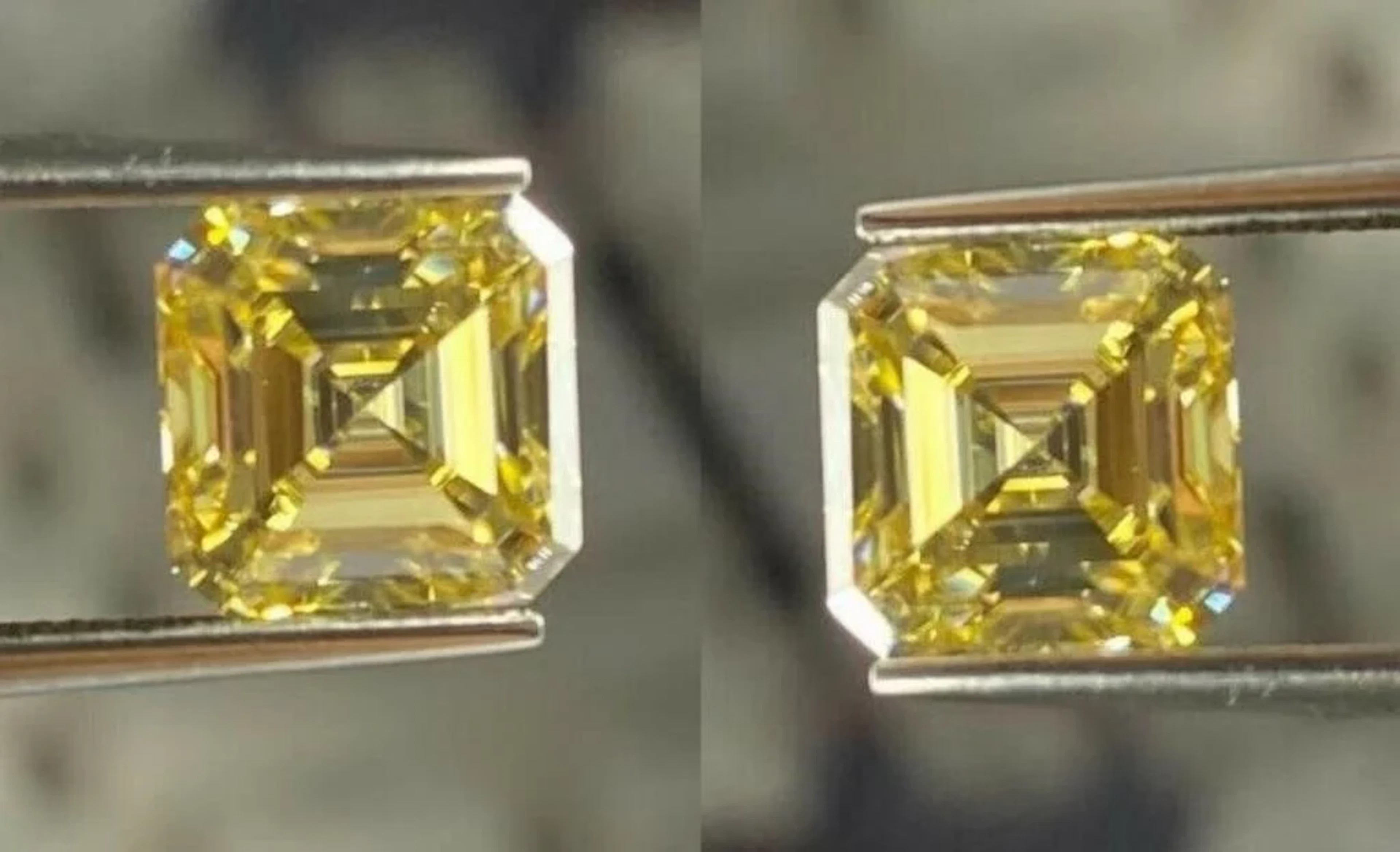 Asscher Cut Lab Created Yellow Diamond Pair