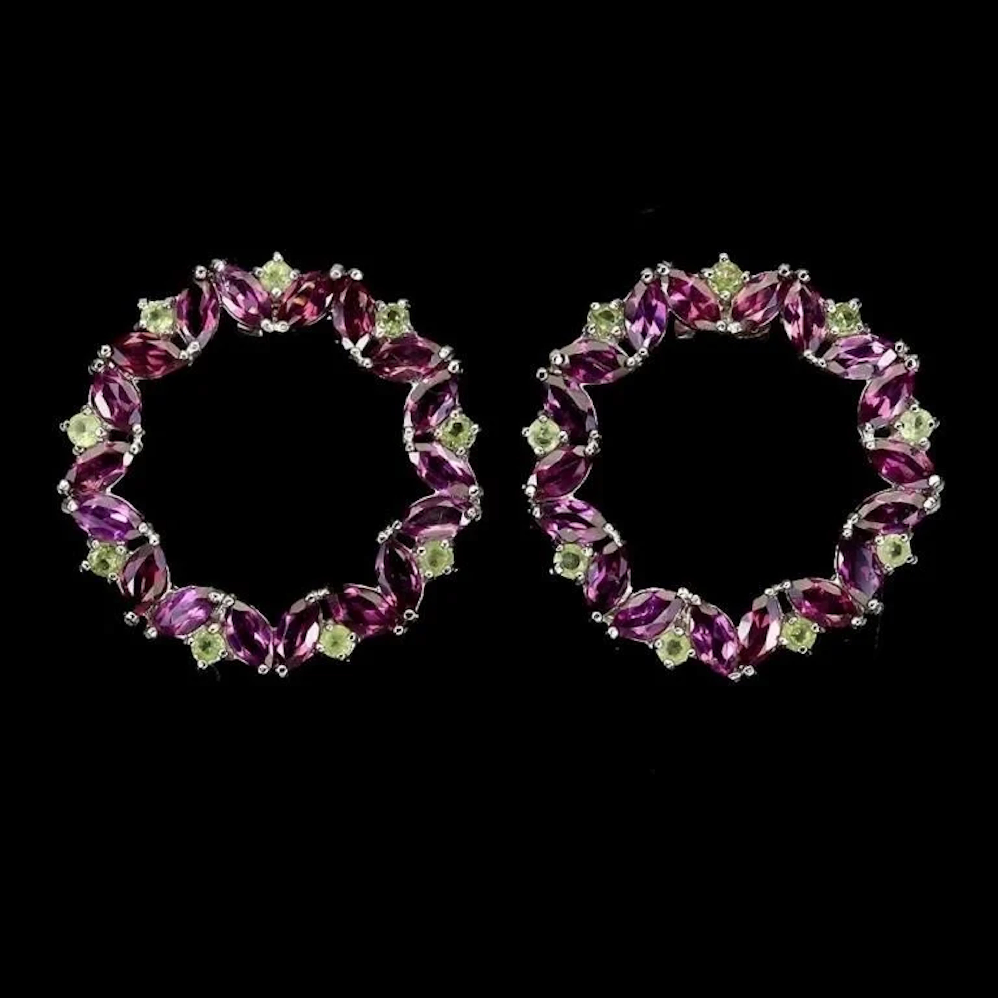 Natural Rhodolite Garnet Peridot Earrings