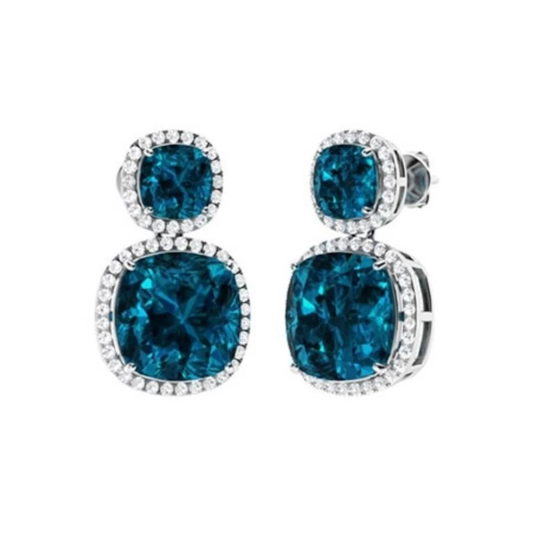 Gold Natural London Topaz Diamonds Drop EarRings