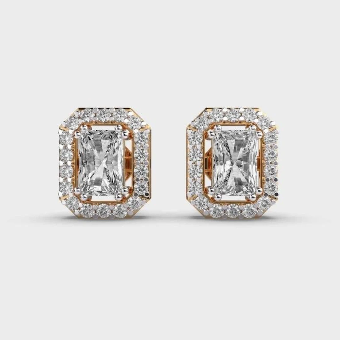 Gold & White Diamond 2.50 Cts Earrings Studs