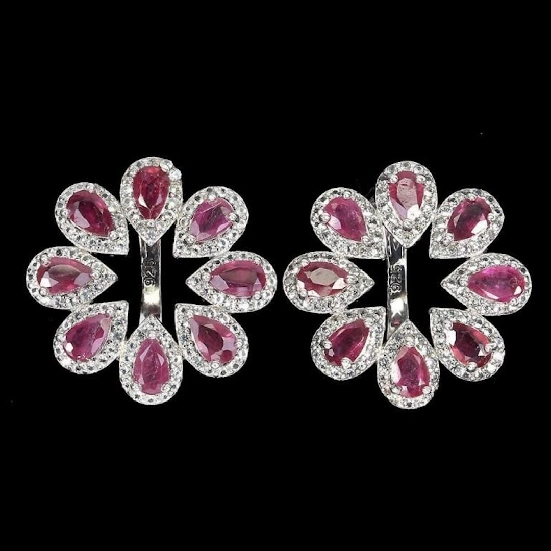 Natural Pigeon Blood Red Ruby & White Topaz Earrin