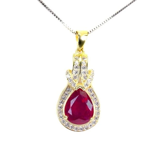 Natural Pear Red Ruby Necklace
