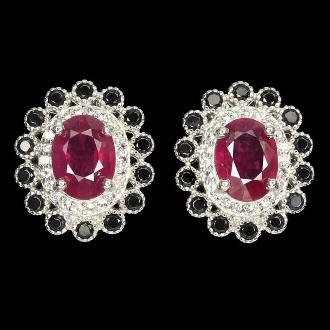 Natural Red Ruby & Black Spinel Earrings