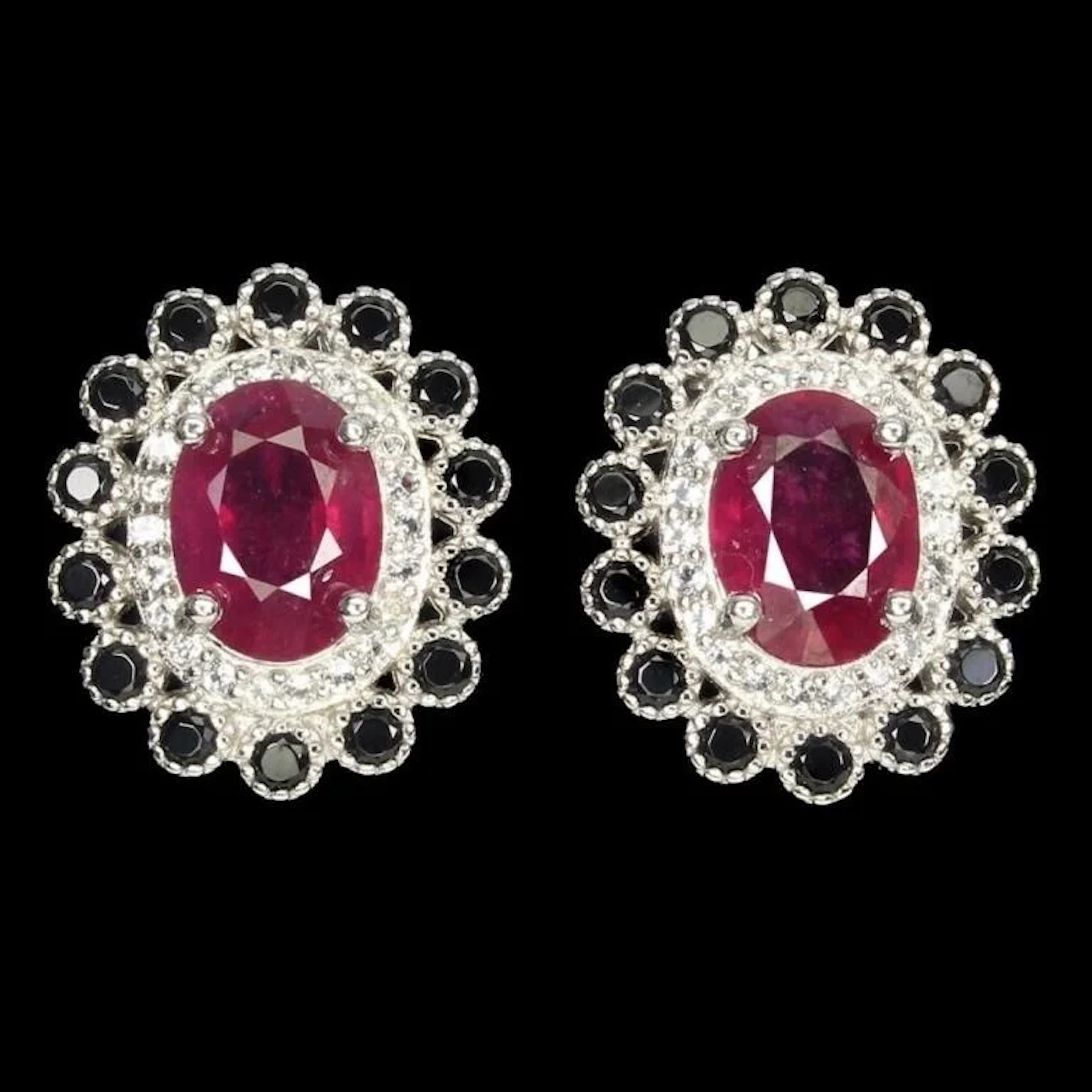 Natural Red Ruby & Black Spinel Earrings