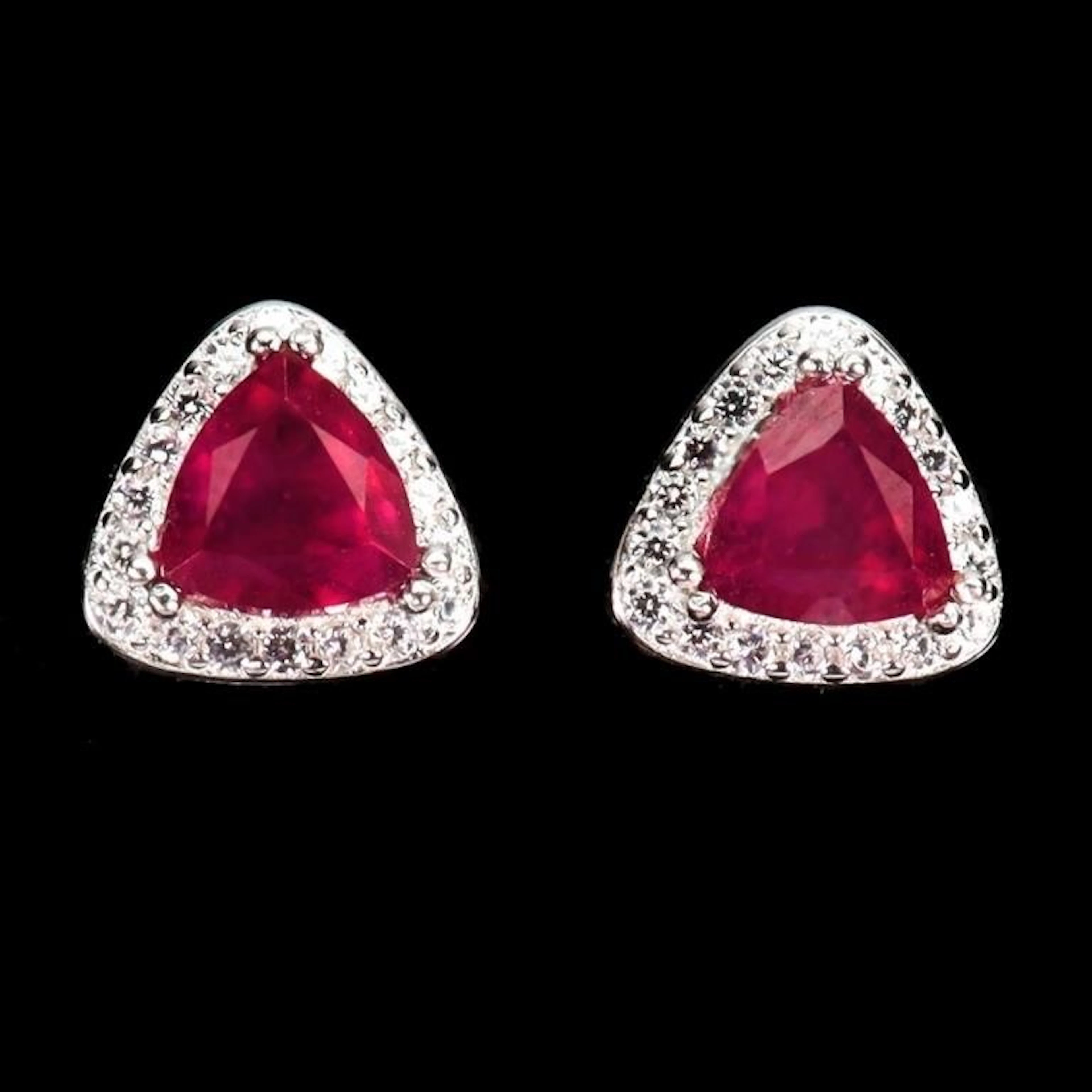 Natural Trillion Red Ruby Earstuds
