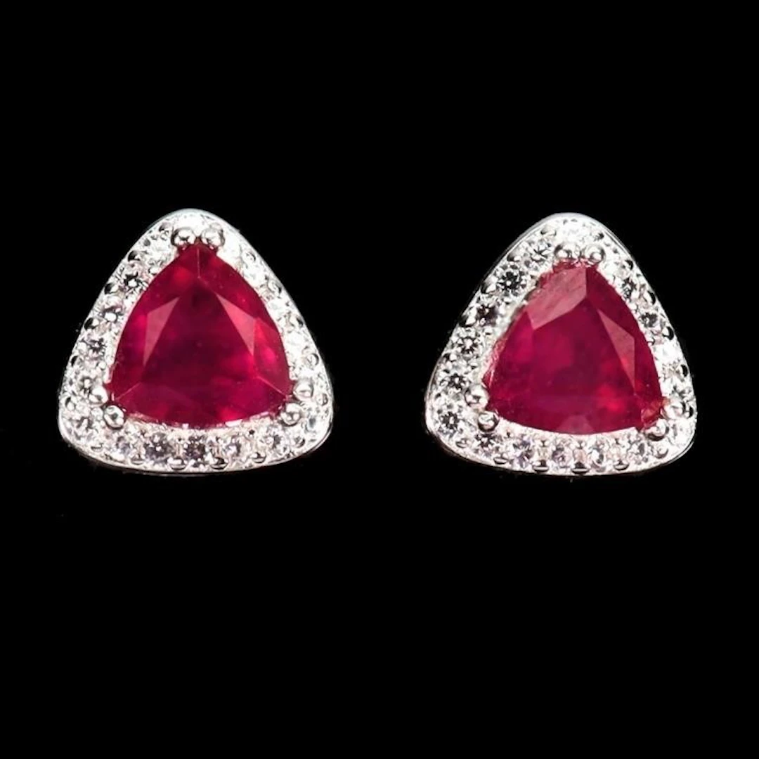 Natural Trillion Red Ruby Earstuds