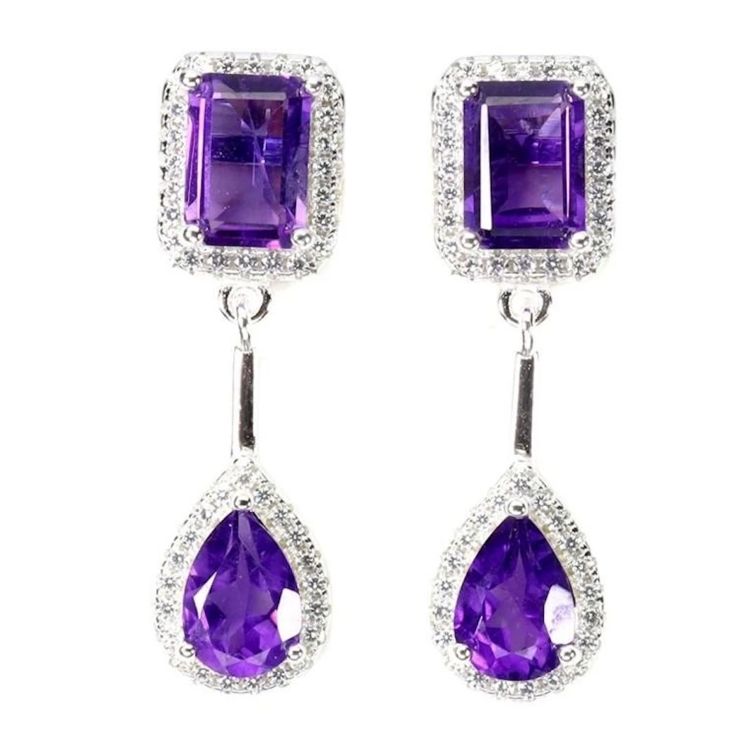 Natural Uruguay Purple Amethyst Earrings