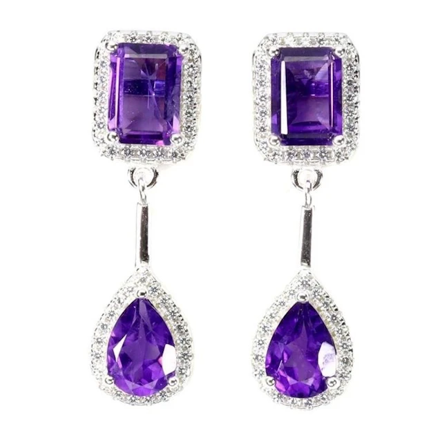 Natural Uruguay Purple Amethyst Earrings