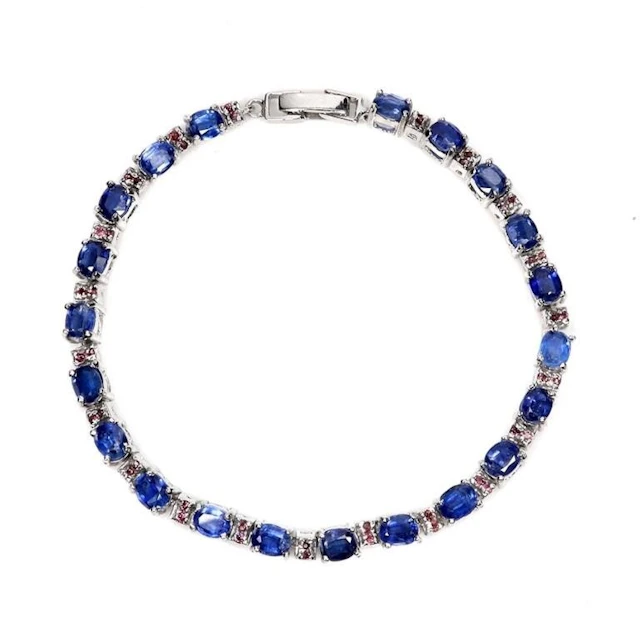 Natural Oval Kyanite & Rhodolite Garnet Bracelet
