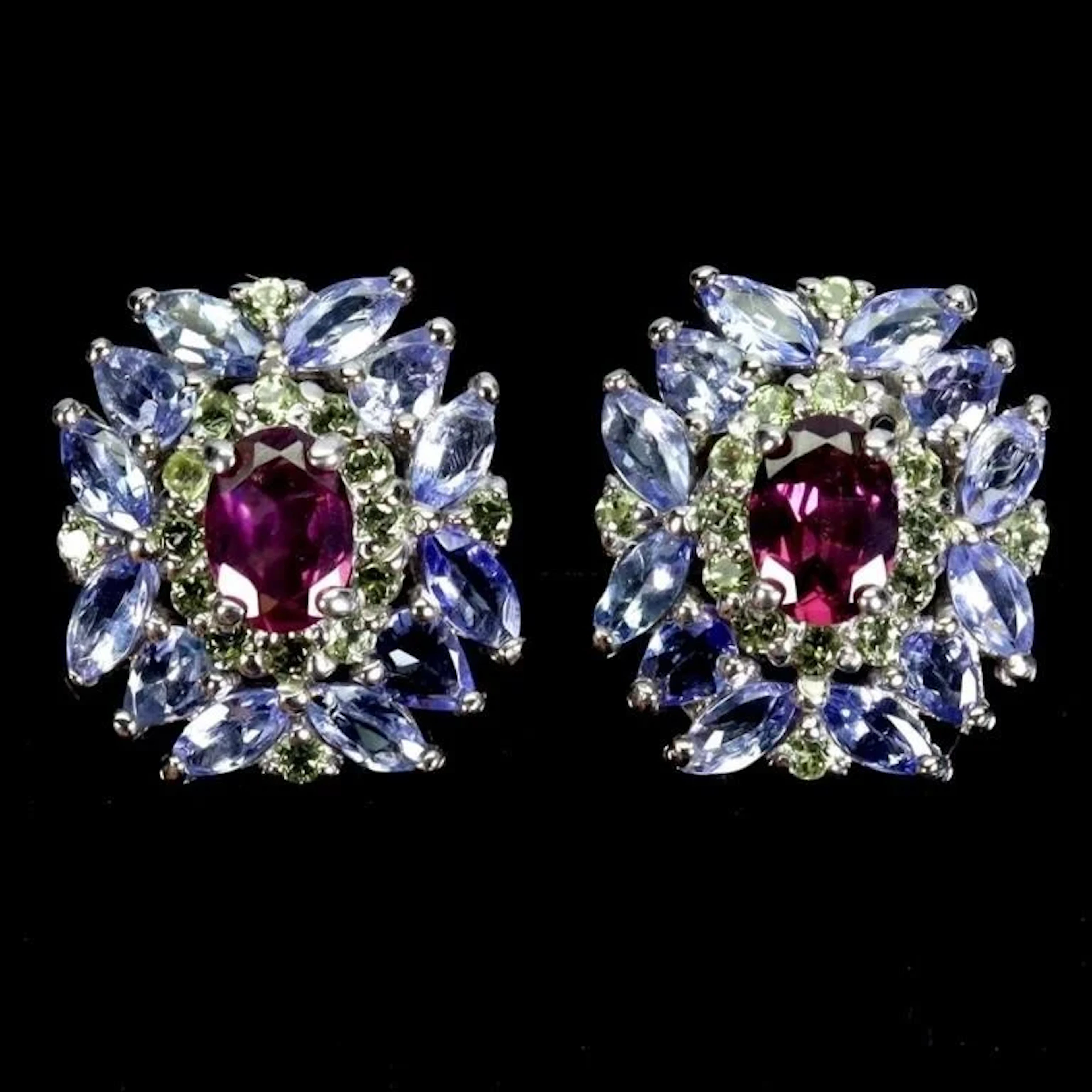 Natural Rhodolite Garnet & Tanzanite Earrings