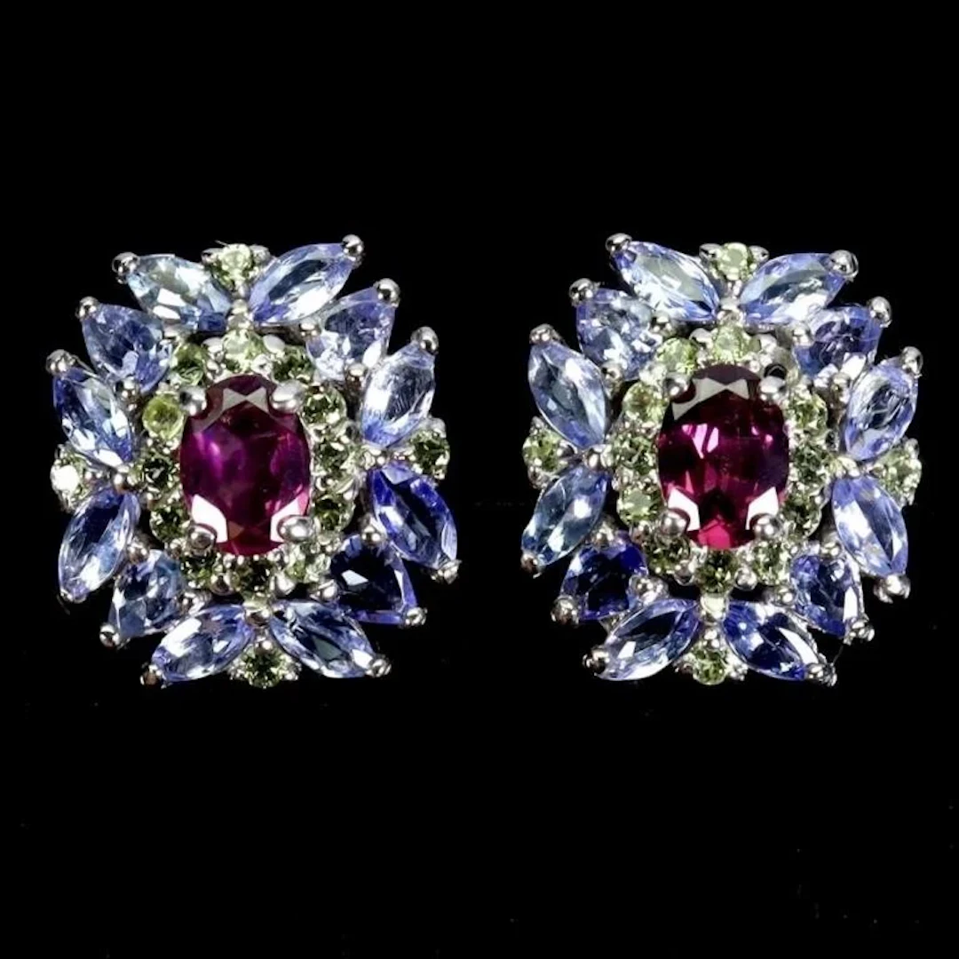 Natural Rhodolite Garnet & Tanzanite Earrings