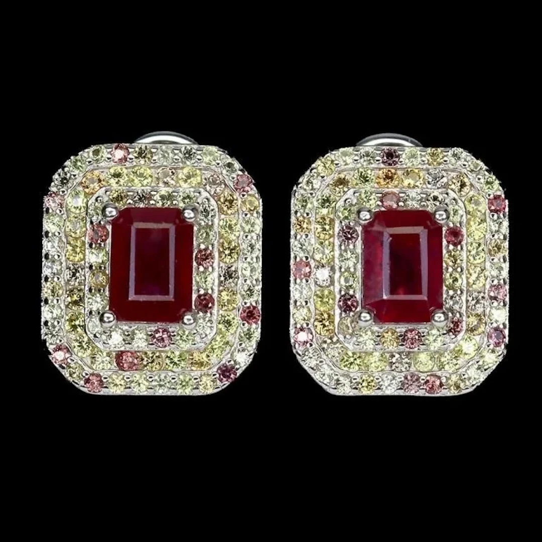 Natural Pigeon Blood Red Ruby & Sapphire Earrings