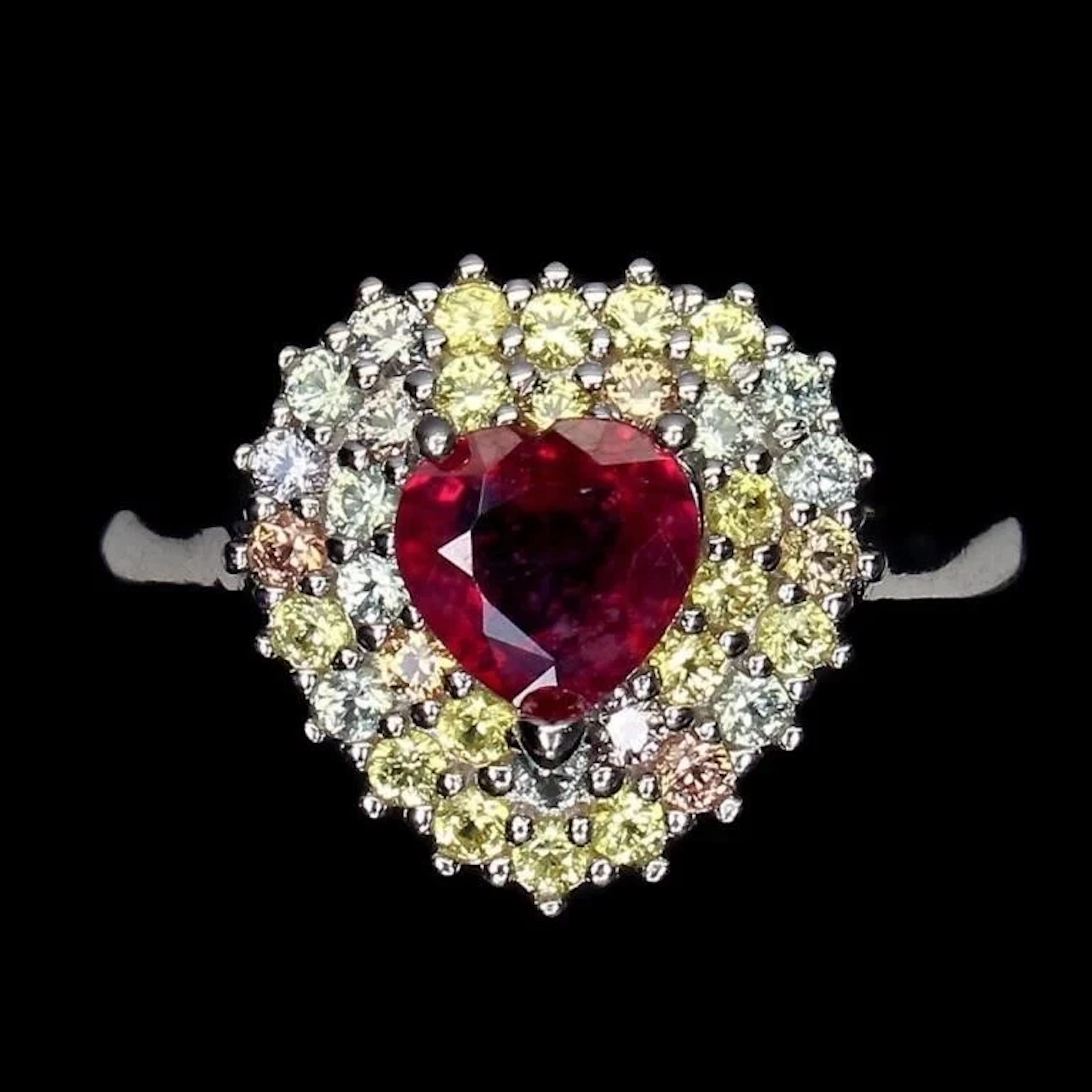 Natural Heart Red Ruby & Sapphire Ring