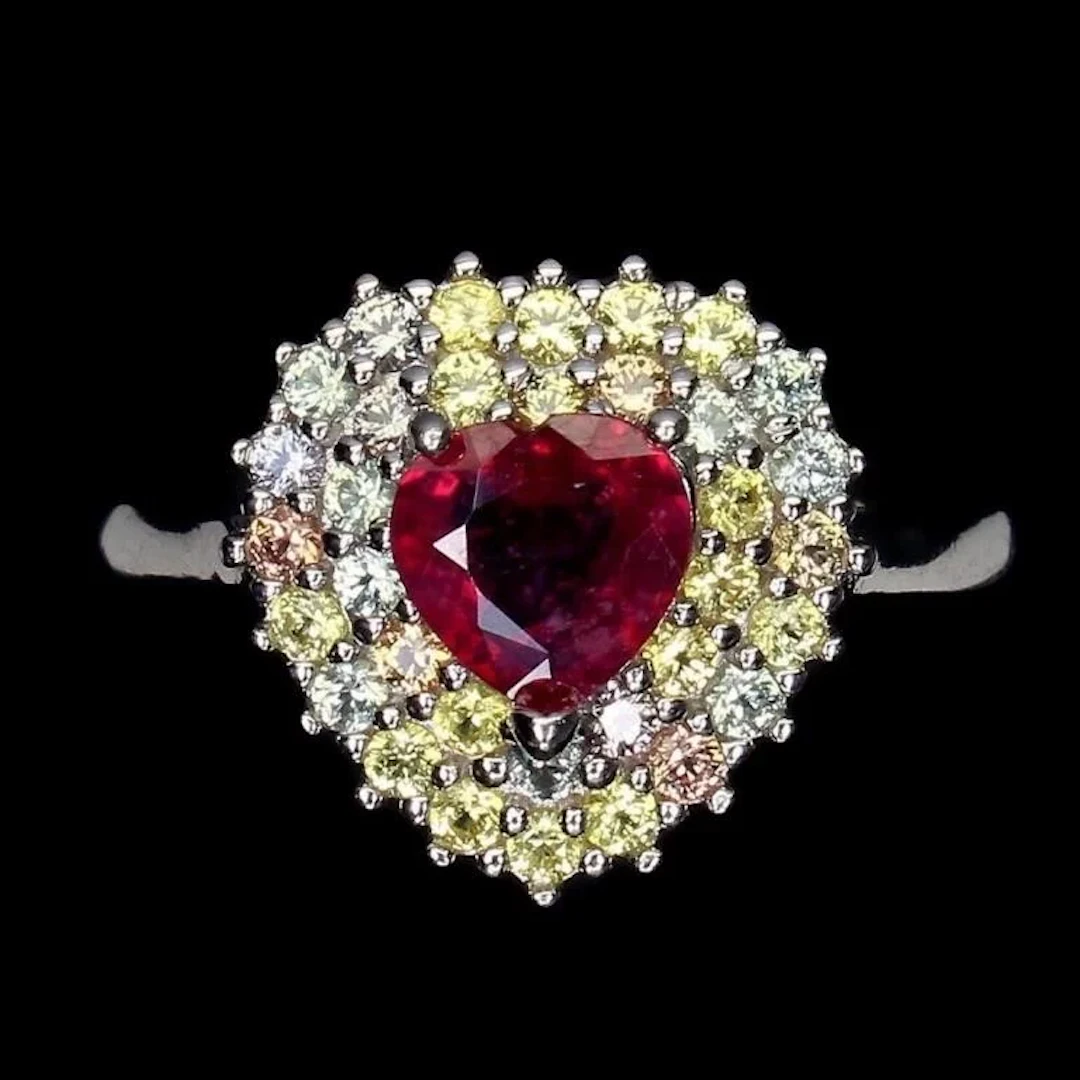 Natural Heart Red Ruby & Sapphire Ring